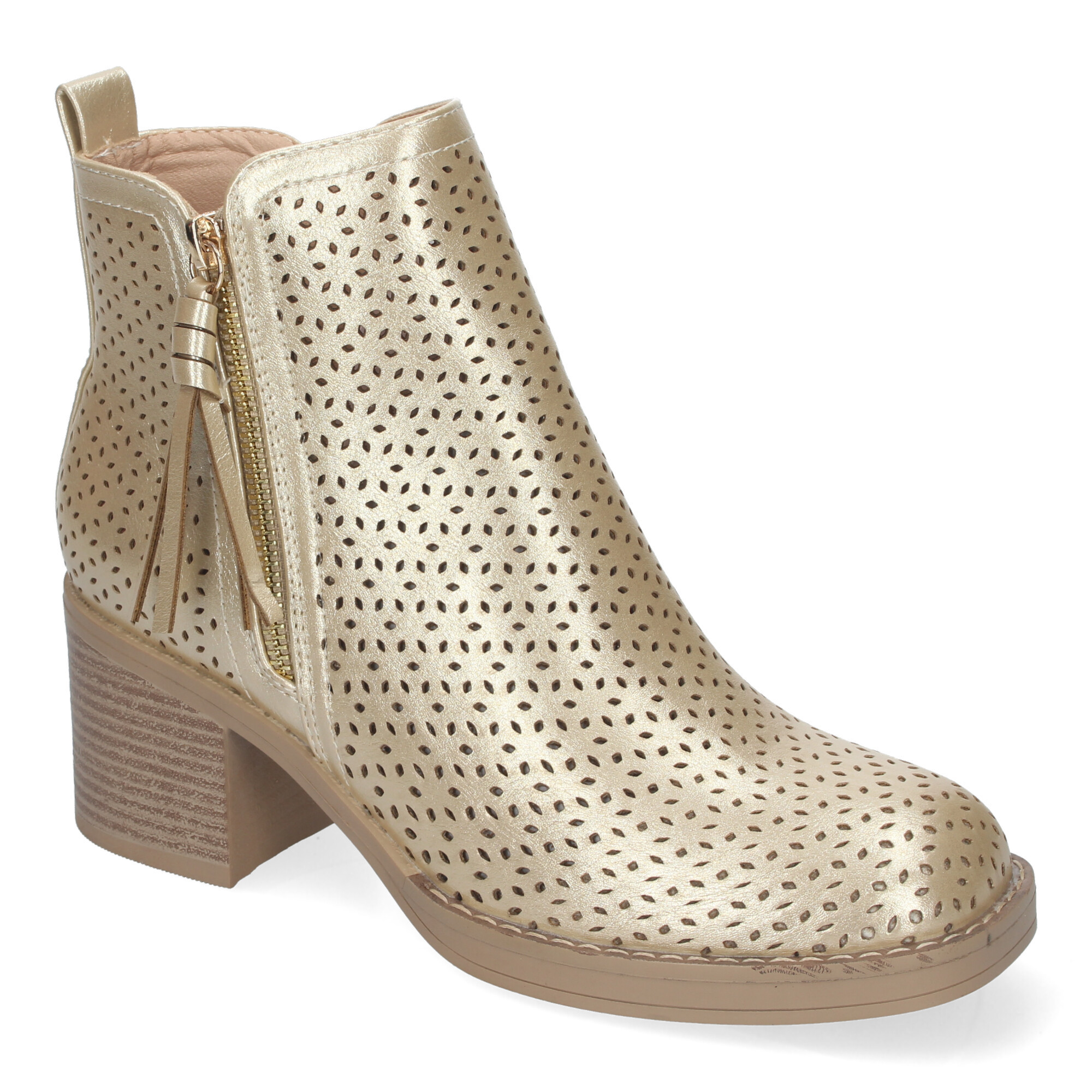 Image of Women's Spring Summer Elegant And Comfortable Boots With Wide Heel, Perforated Design With Double Side Zipper With Fringe, Ideal For Any Occasion.