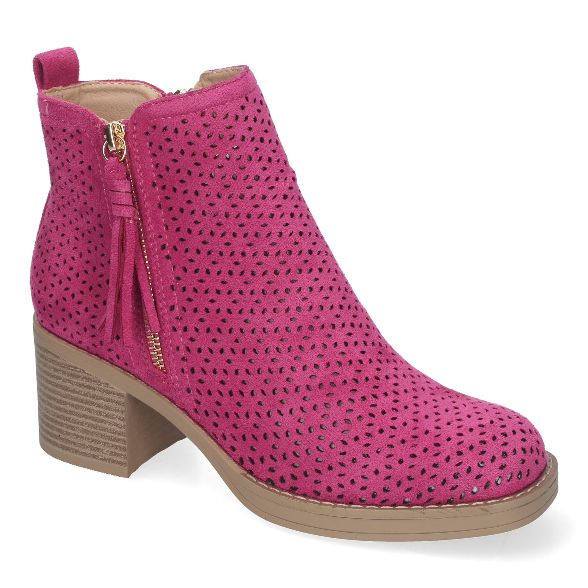 Image of Women's Spring Summer Elegant And Comfortable Boots With Wide Heel, Perforated Design With Double Side Zipper With Fringe, Ideal For Any Occasion.
