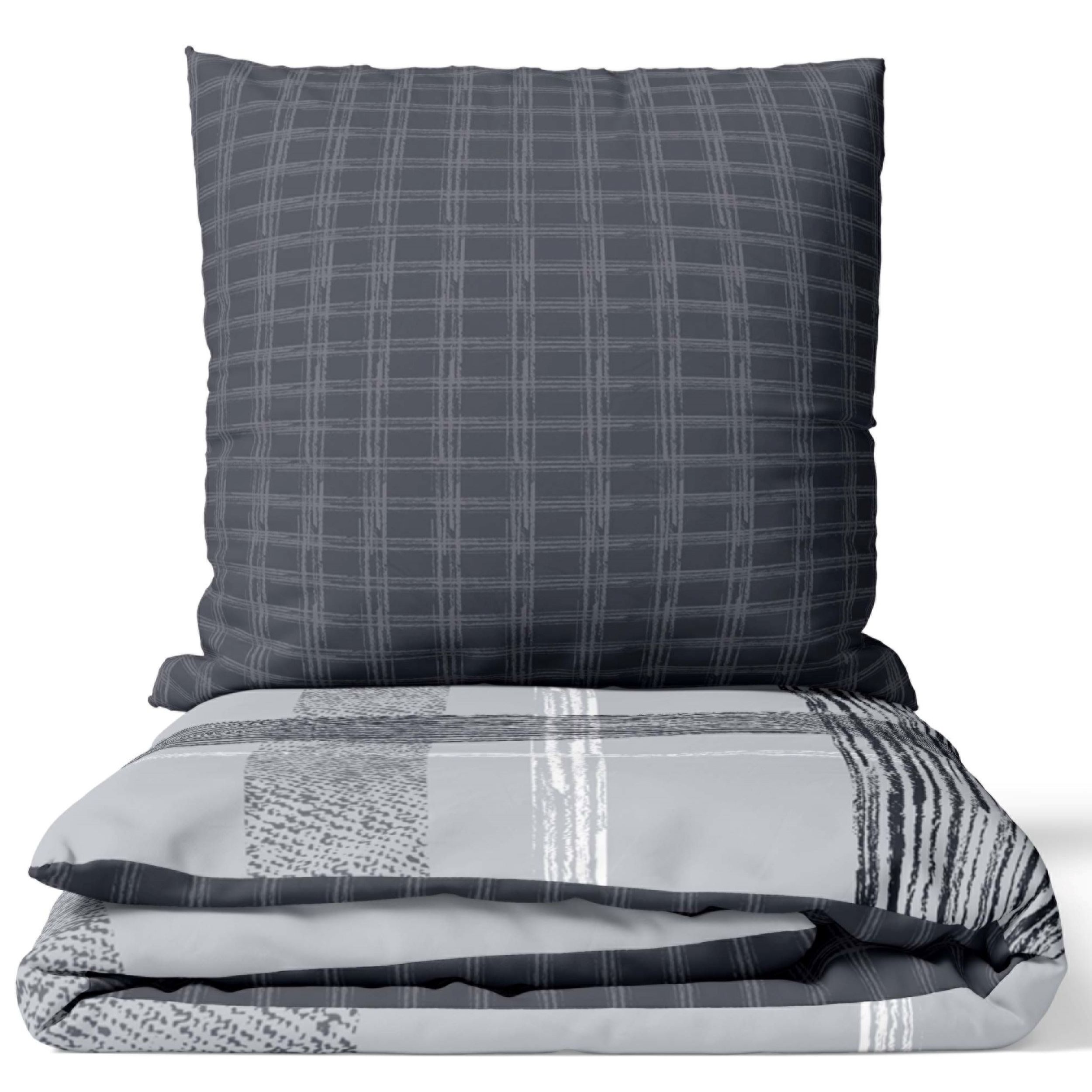 Image of Bed Linenstripe Set Grey White Modern Pillowcase 80x80 Cm With Zipper