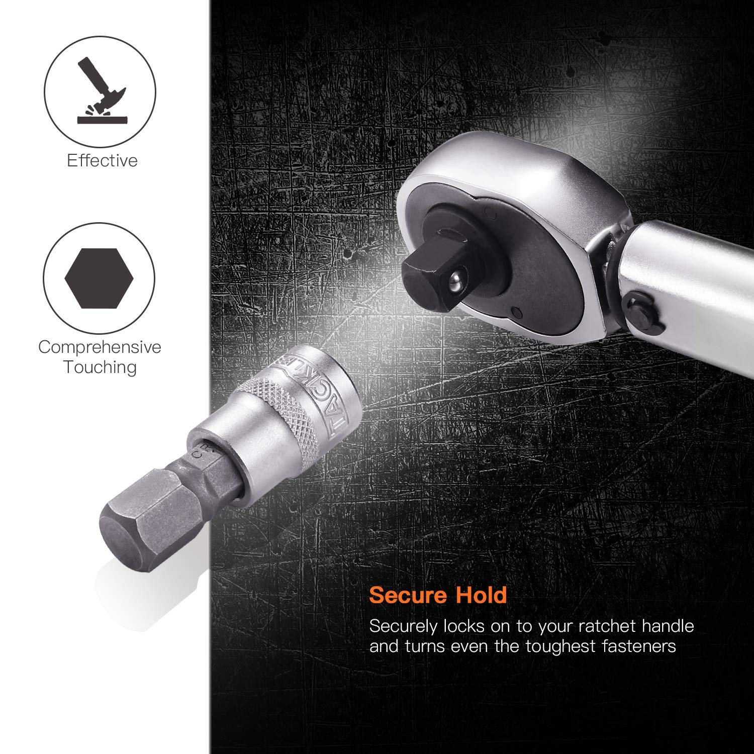 Image of Tacklife Hbs1c 33-piece Torx And Hex Bit Set, 1/4", 3/8", 1/2", S2 And Steel, All In A Sturdy Storage Case