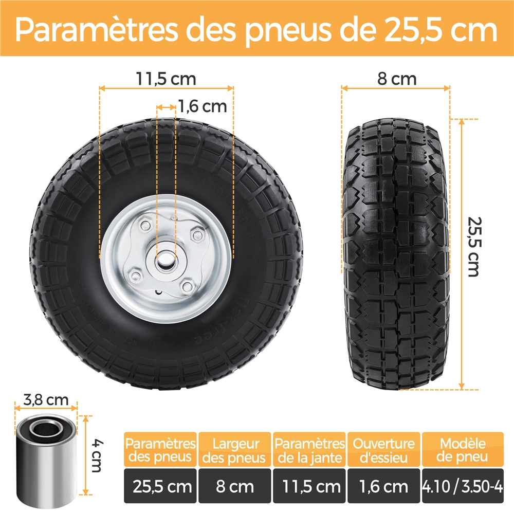 photo de l'article   roues increvables avec pneus pleins roues de brouette pour chariot de jardin jante en métal noir