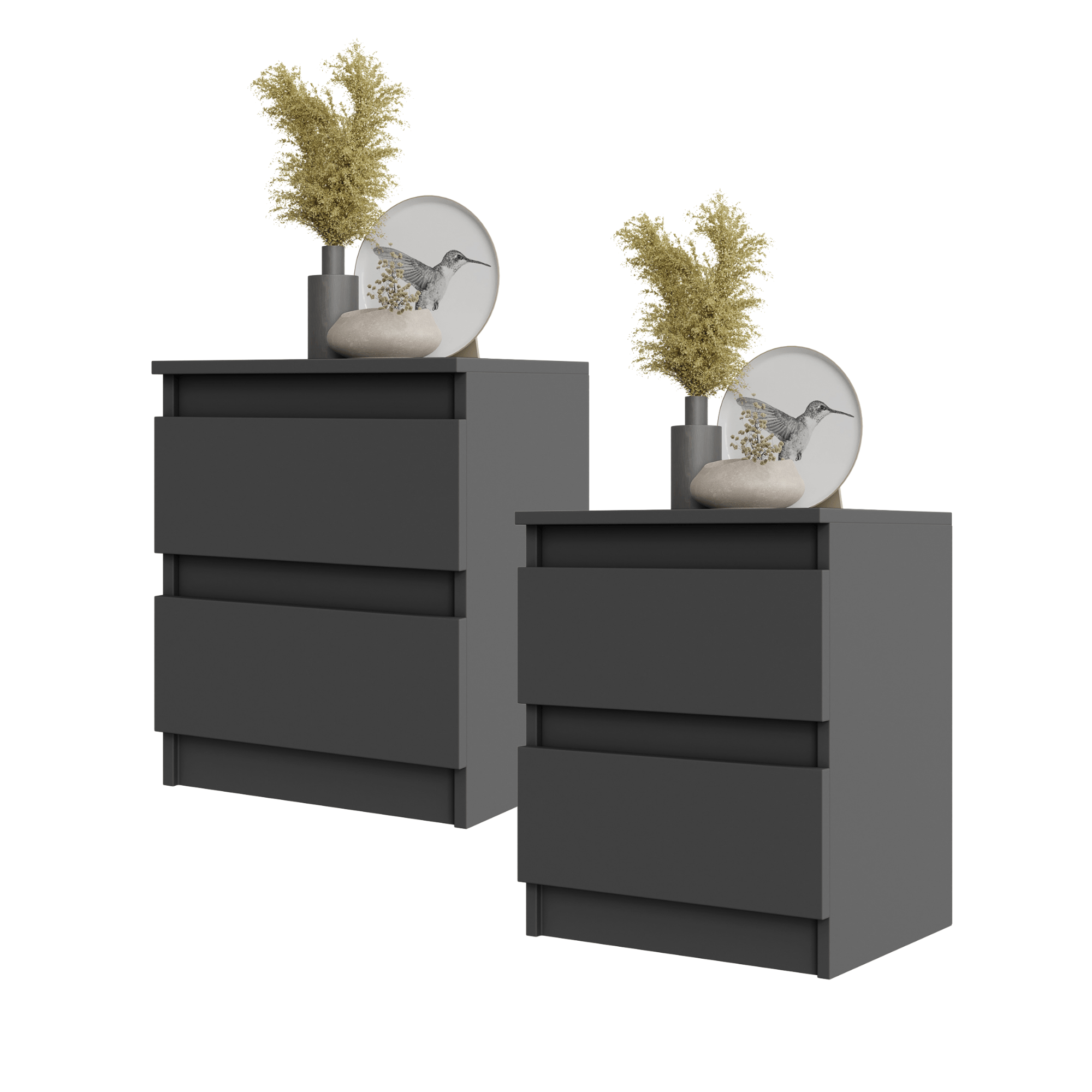 E-shop 2er-Set Nachttisch / Nachtschrank mit 2 Schubladen - 50x41x33cm