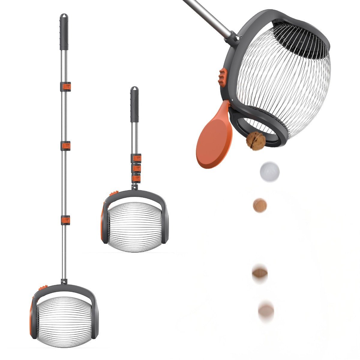 E-shop Bawang - 2 bis 4 cm Frucht-Ernte-Roller mit Teleskop-Stahlstange für Früchte, Nüsse, Kastanien und Gegenstände
