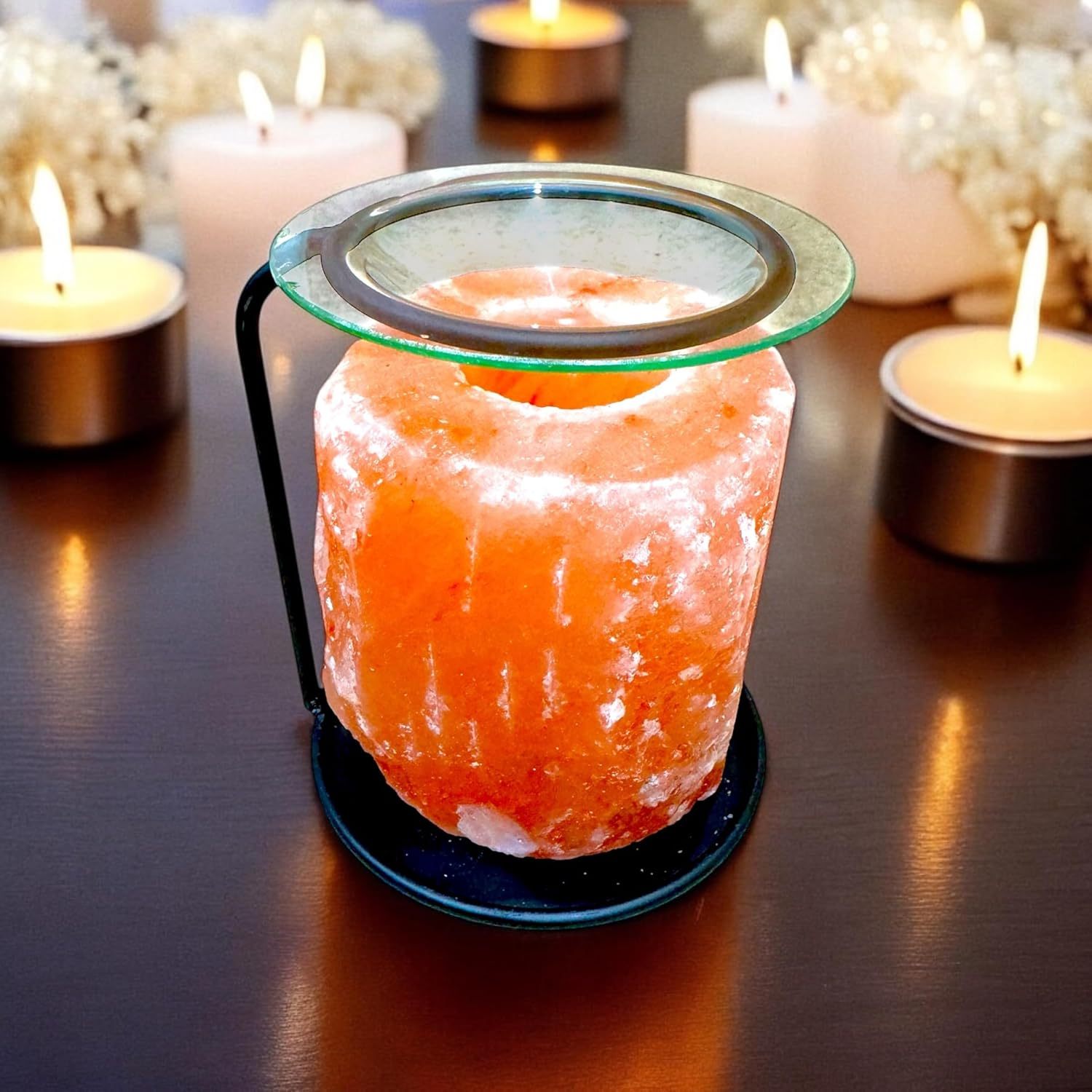 TEMU Crystal Wonderful Salt Lamp Salt Lamp Burner Essential Compatible Oil Wax Melt With Metal Stand Candle Fragrance Warmer Glass Dish Light Friend