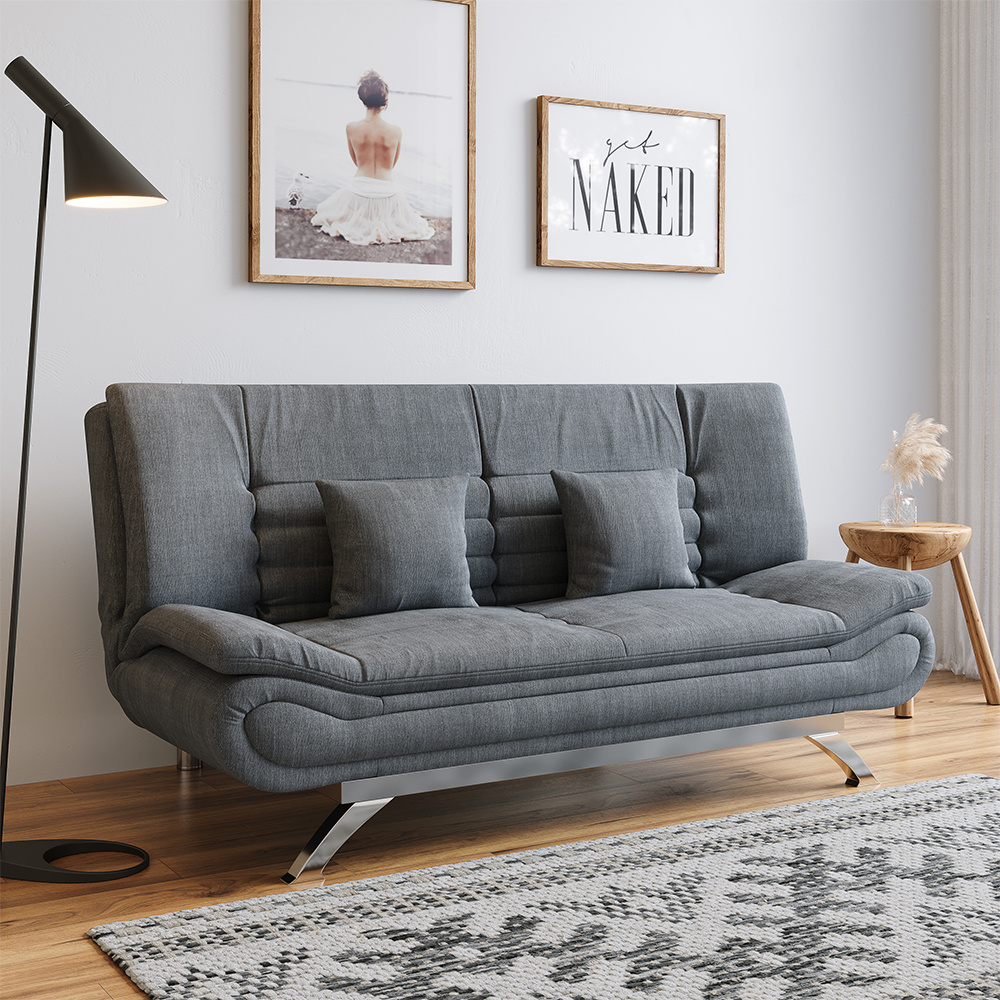 TEMU Livingandhome Linen Fabric 3 Seater Convertible Sofa Bed With 2 Pillows, - Recliner Sofabed, Double Sleeper Sofa Bed