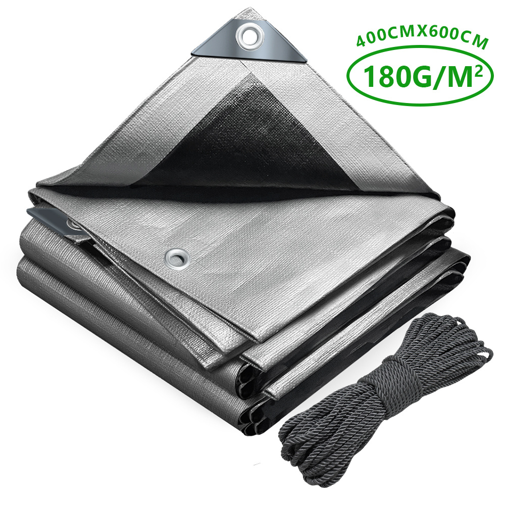 VOUNOT Zeildoek 180G/M² Waterdicht UV-bestendig met aluminium oogjes voor tuin zwembad buitenmeubilair versterkt polyethyleen grijs
