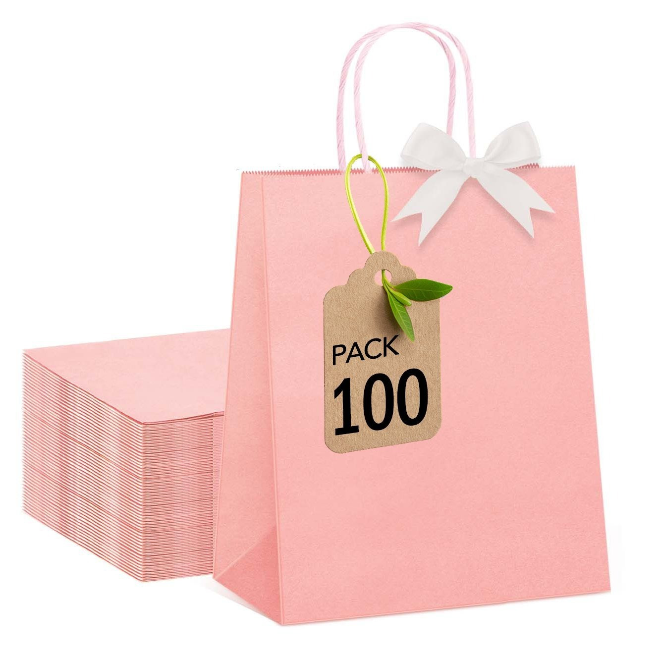 Image of 50/100 Pcs Light Pink Paper Bags With Handles - 15 X 8 X 21 Cm Small Gift Bags, Paper Shopping Bags For Diy, Grocery, Lunch, Birthday, Party