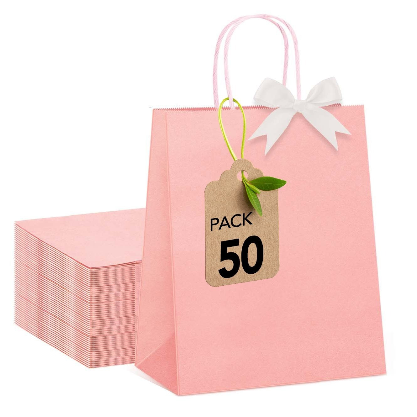 50/100 Pcs Light Pink Paper Bags With Handles - 15 X 8 X 21 Cm Small Gift Bags, Paper Shopping Bags For Diy, Grocery, Lunch, Birthday, Party