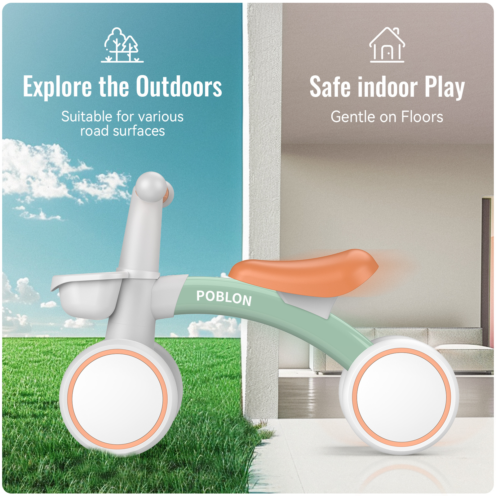 Baby balansfiets met mand, babyloper voor 12-24 maanden, 135° beperkte besturing voorkomt zijdelingse valontwerp, baby's glijdende fiets voor binnen en buiten voor jongens en meisjes, voor 1-jarige verjaardag, groen/roze/zwart