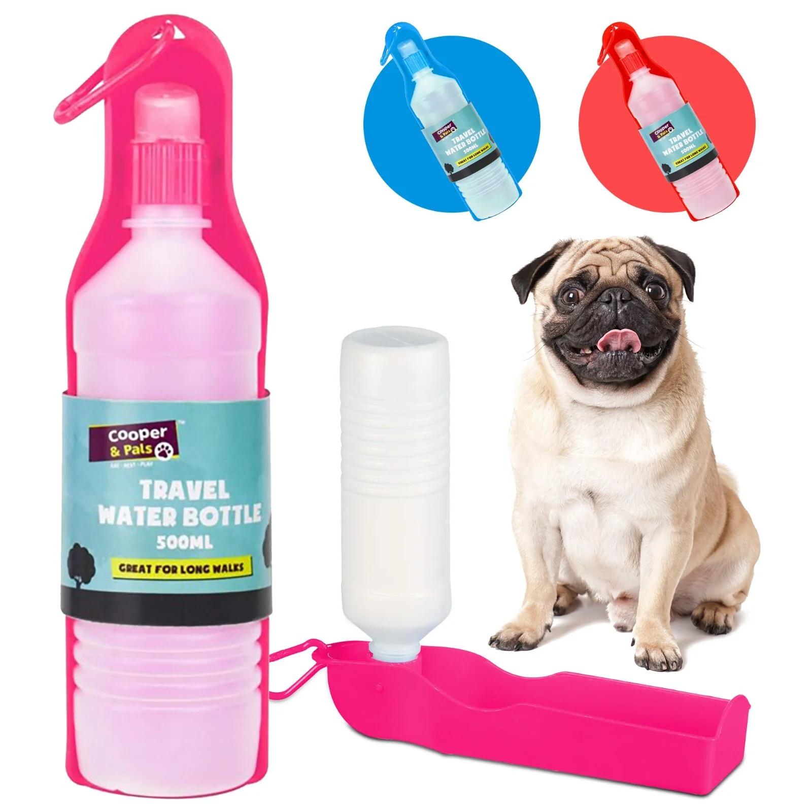TEMU 1–2 Pack 500ml Portable Dog Water Bottle With Built-in Bowl | Leakproof Pet Travel Water Dispenser Cup For | Press-to-dispense Dog Walk Water