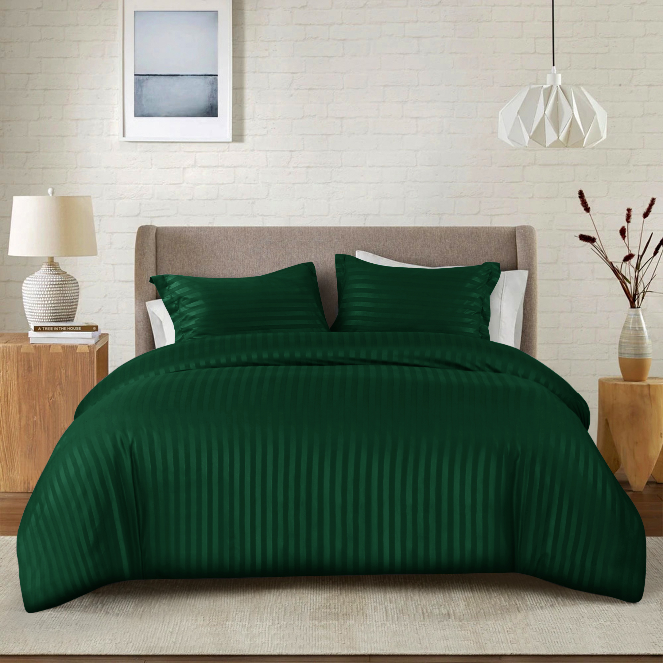 Premium Hotel Quality Satin Stripe Duvet Cover Set Double with Pillowcases | Reversible Soft Quilt Bedding | Easy Care Breathable Luxury Quilt Cover