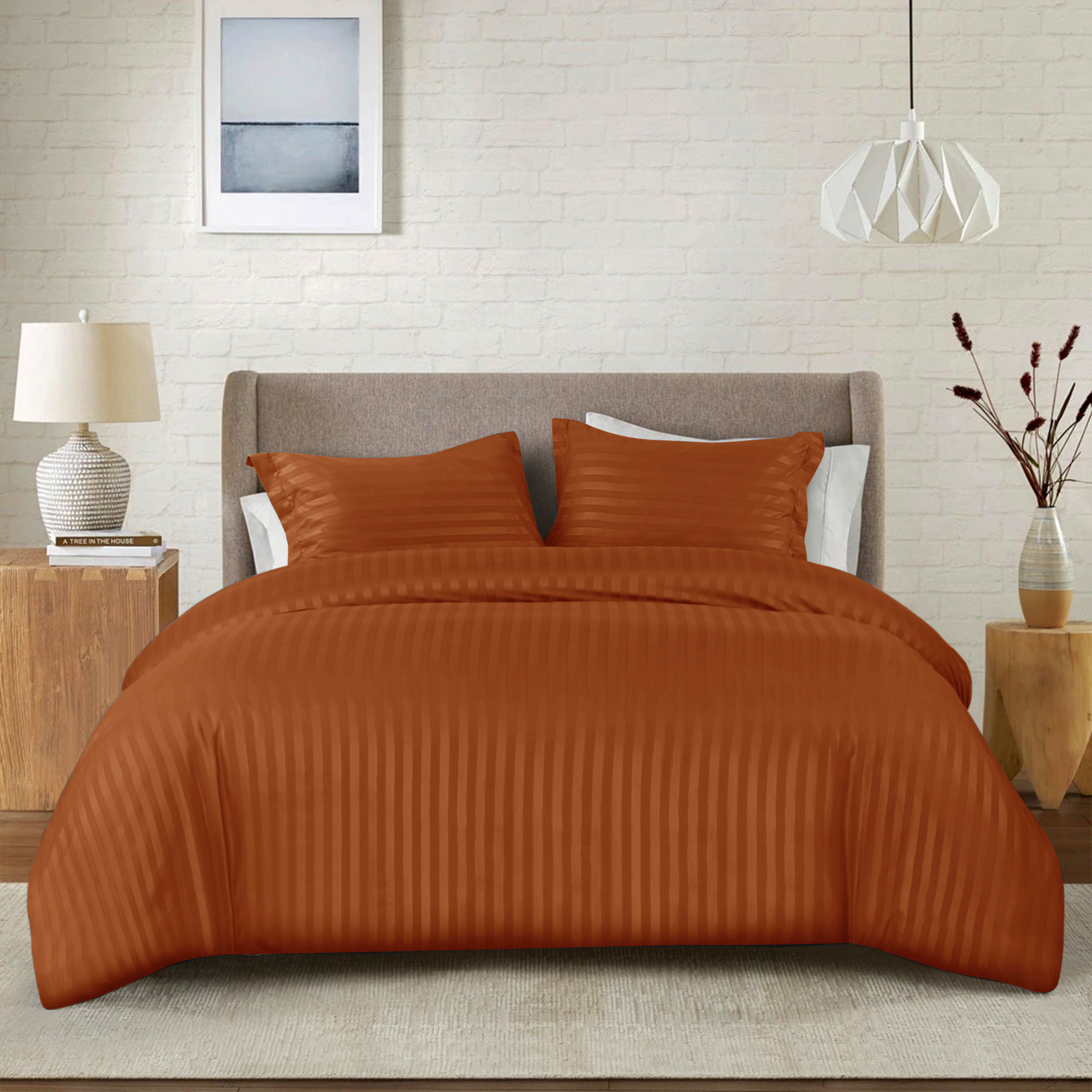 Premium Hotel Quality Satin Stripe Duvet Cover Set Double with Pillowcases | Reversible Soft Quilt Bedding | Easy Care Breathable Luxury Quilt Cover