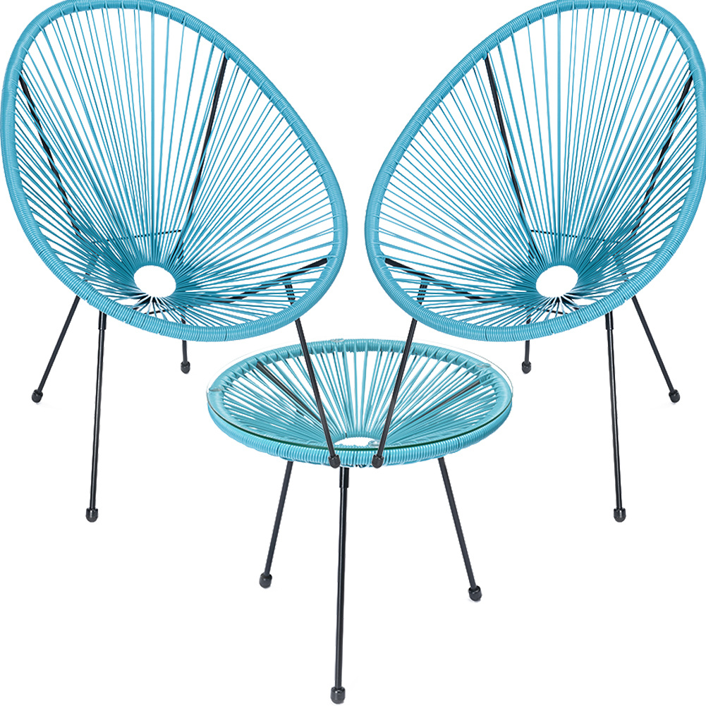 TEMU Shally Dogan Set Conversazione Arredo Giardino in Polyrattan Due con Tavolino, 2 Poltrone Uovo, 1 Tavolo da Esterno, Salotto Patio, Balcone, ,