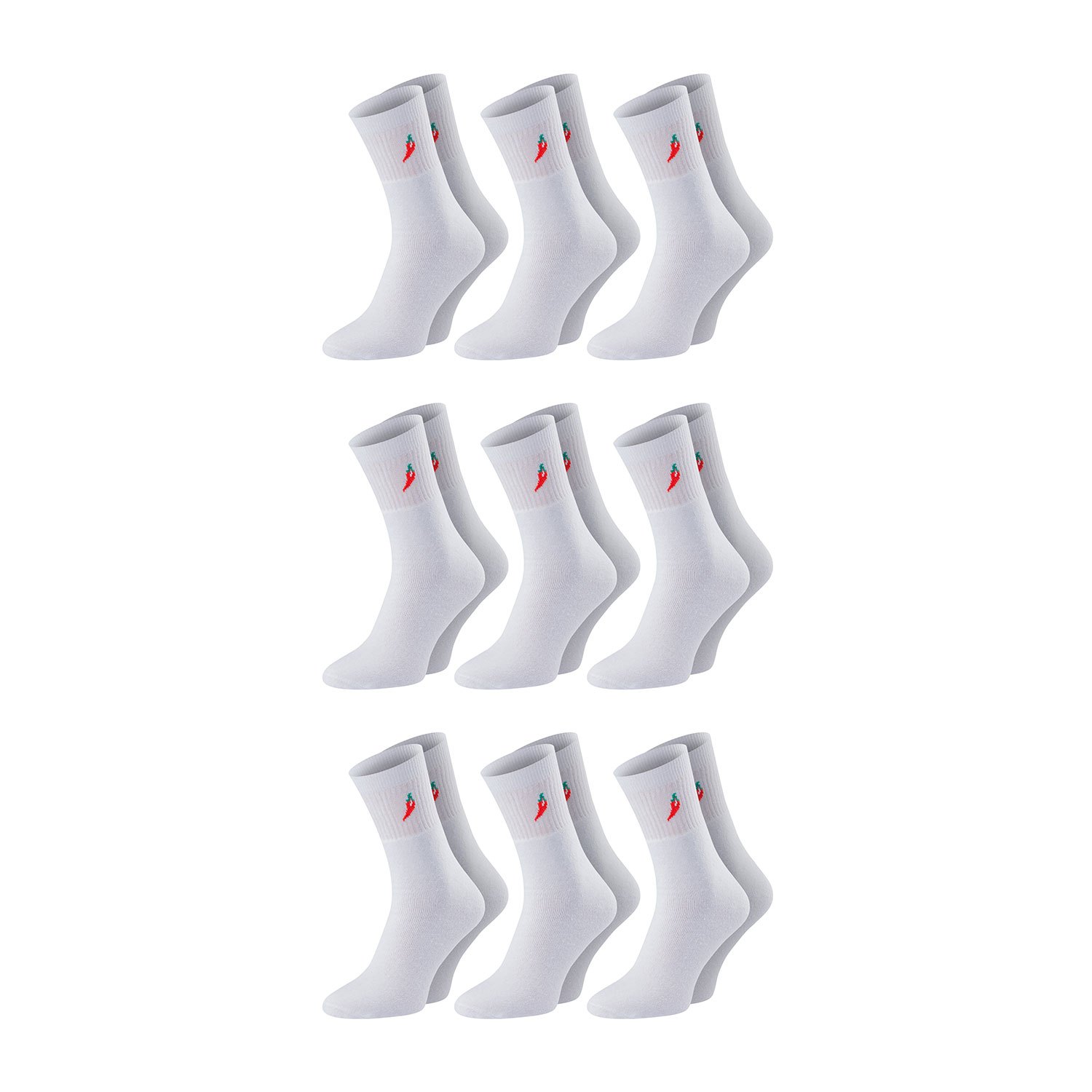 Image of 9 Pairs Chili Lifestyle Tennis Socks For Men And Women, Cotton Athletic Socks, Sports And Casual, 9 Pairs, White, Sizes 39-42 / 43-46