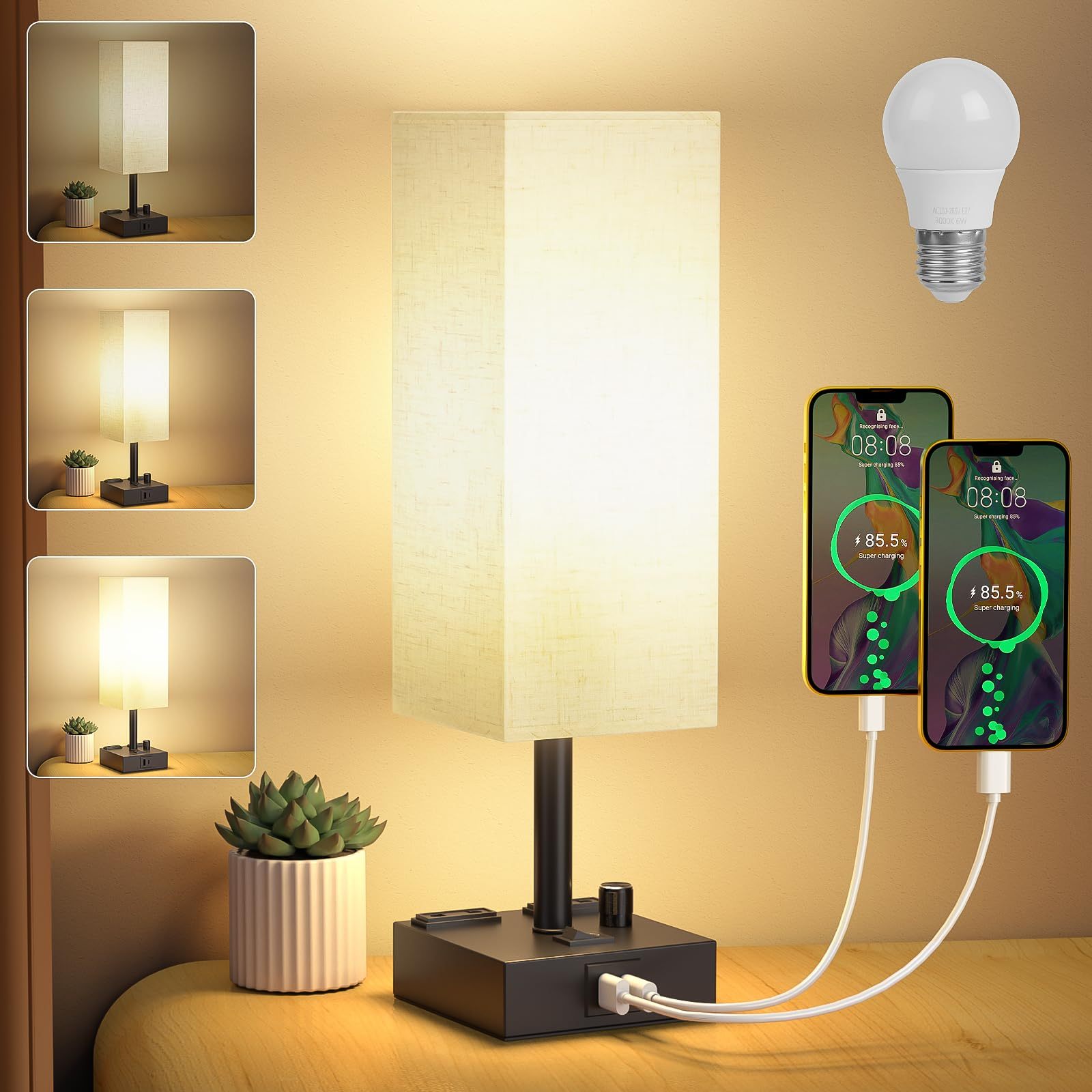 TEMU Office Furniture, Desk Lamp Adjustable Brightness Bedside Lamp, Adjustable Desk Lamp, Bedside Lamp With Linen Lampshade, Multifunctional Bedside