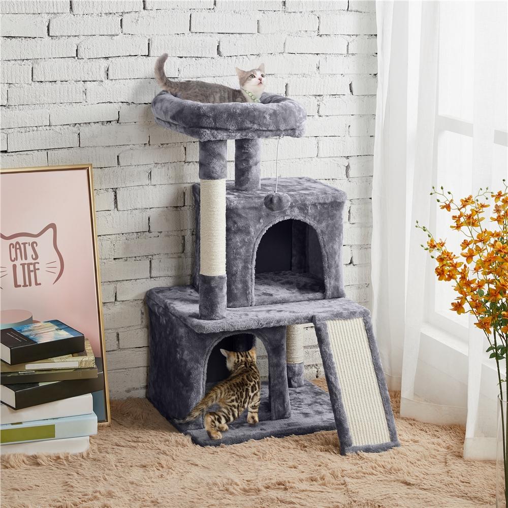 E-shop Costoffs Kratzbaum mit 2 Plüschhöhlen Katzenbaum Spielhaus Stabiler Katzenkratzbaum für Katzen Kratzmöbel