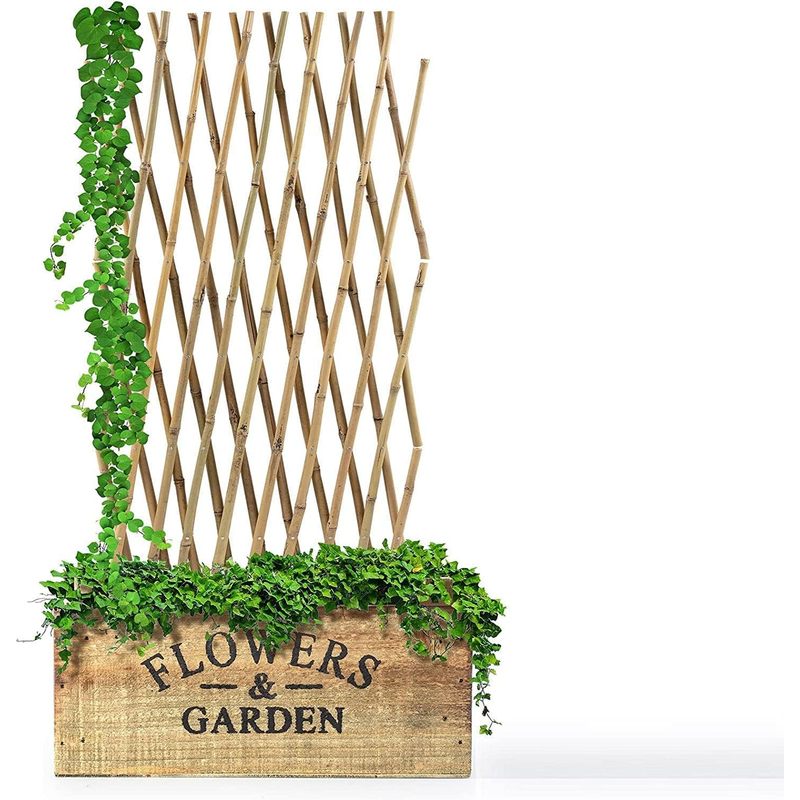 treliça de bambu   para chão - treliça de madeira extensível para jardim, varanda &   | resistente às intempéries &   | tela de privacidade & suporte para plantas