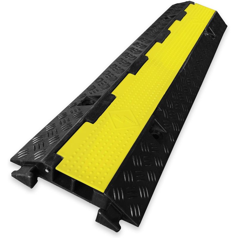 Floor Direct Cable Bridge - Foldable Cable Bridge For Construction Sites - 2 Channels, .5t - Weather-resistant Made Of Hard Rubber