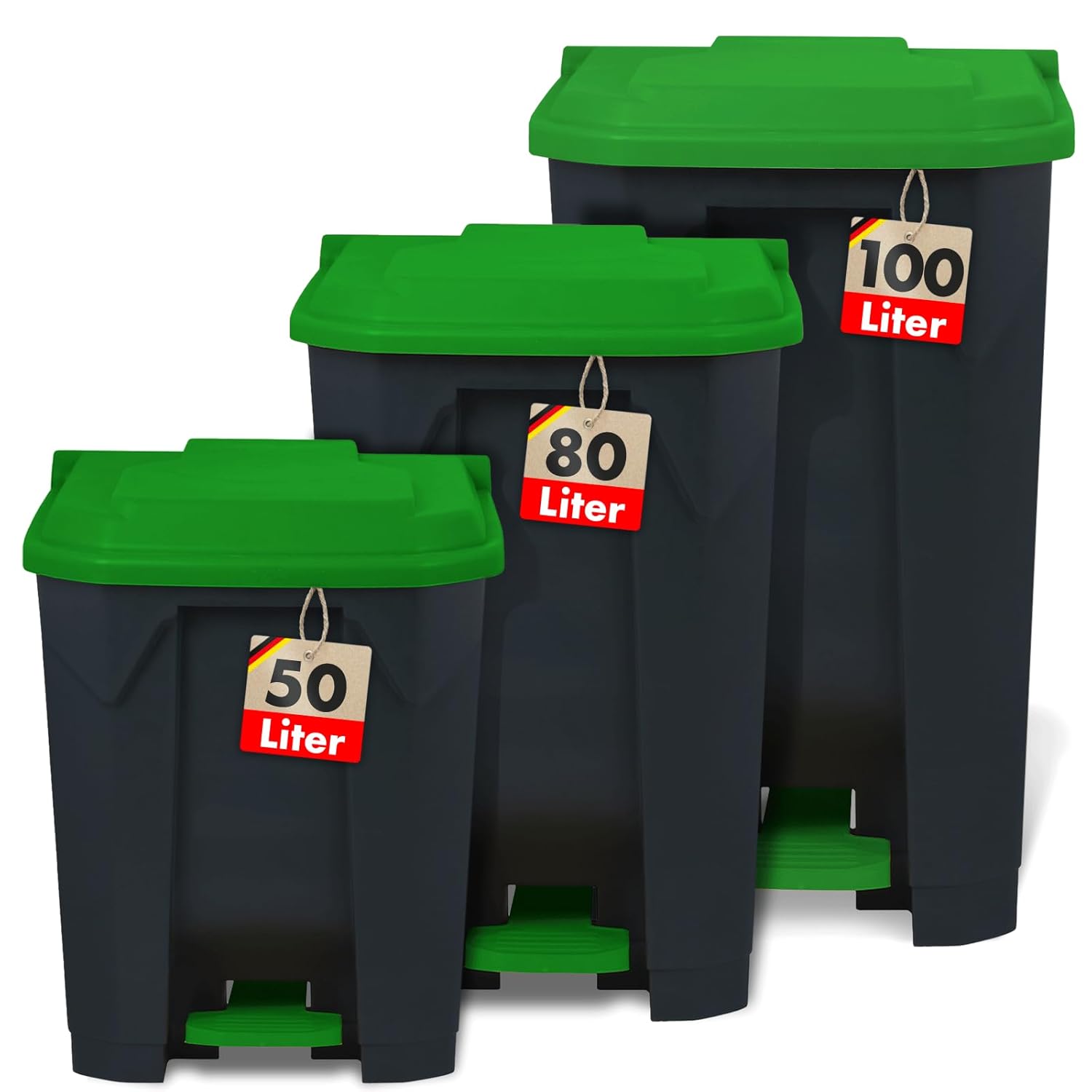 Karat Trash Can - Waste Bin With Step-on Mechanism In 50, 80 Or 100 - Lid In Blue, Yellow, Red, Gray - Waste System For Kitchen & Office