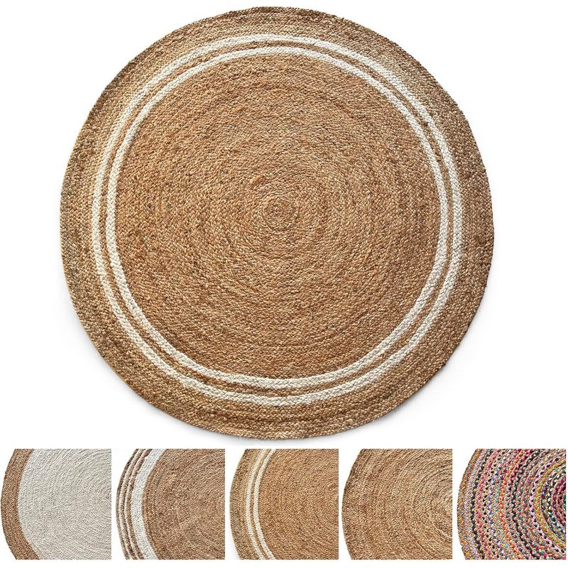 alfombra redonda de     – alfombra bohemia trenzada   de fibra – tejida a  ,   y resistente a desgarros – para   y cocina