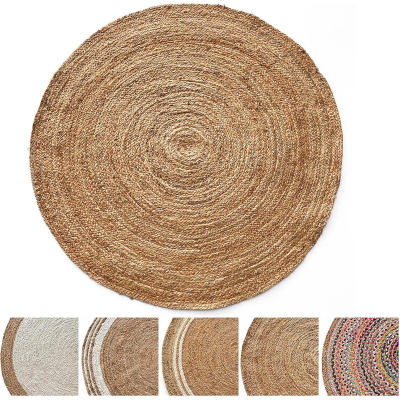 E-shop KARAT Runder Jute Teppich – Geflochtener Boho Teppich aus 100% Naturfaser – Handgewebter Teppich, & reißfest – Für Wohnzimmer & Küche