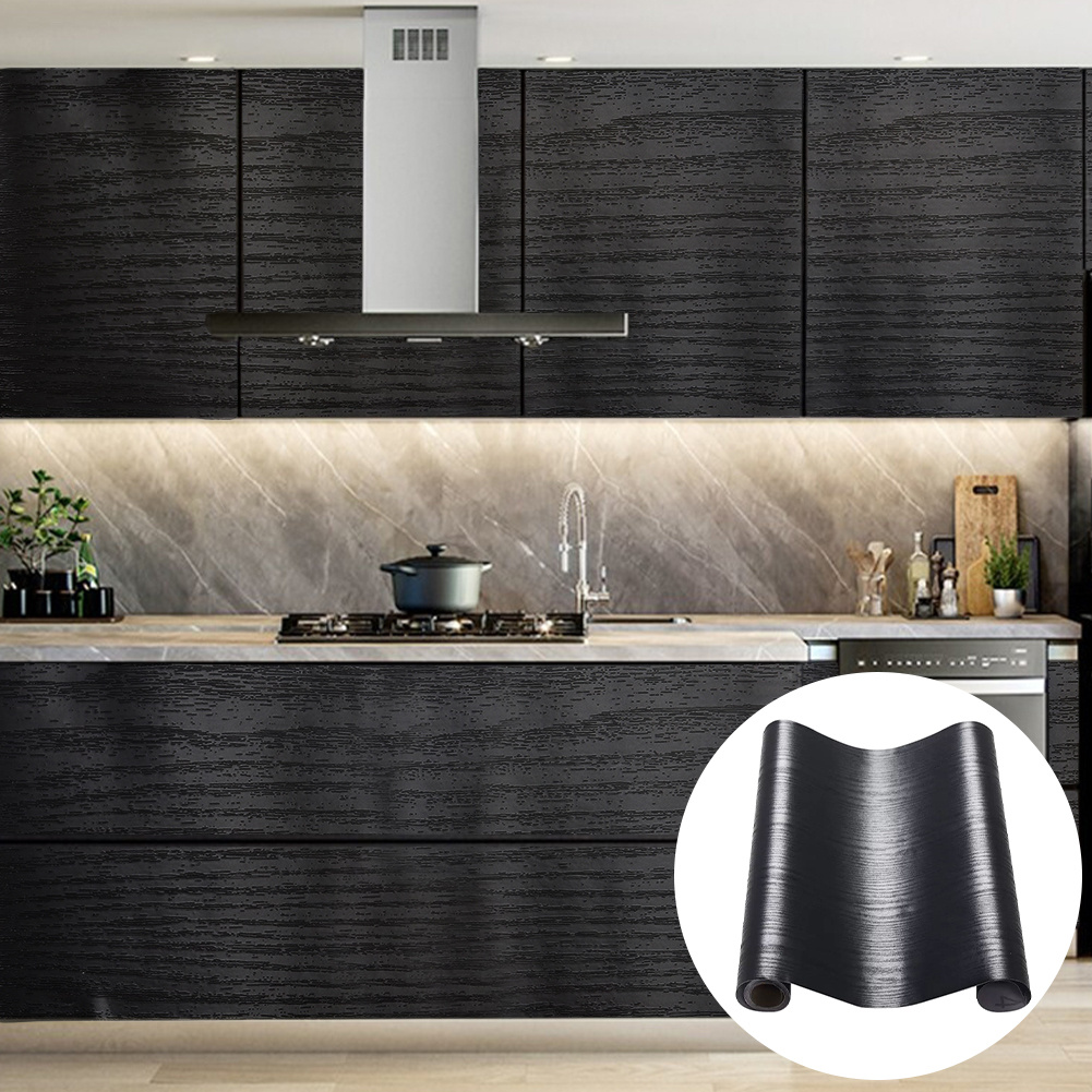 TEMU Black Vinyl Wrap Self Adhesive Wallpaper, Wood Effect Sticky Back Plastic Roll For Furniture, Removable Peel And Stick Wallpaper Decorative