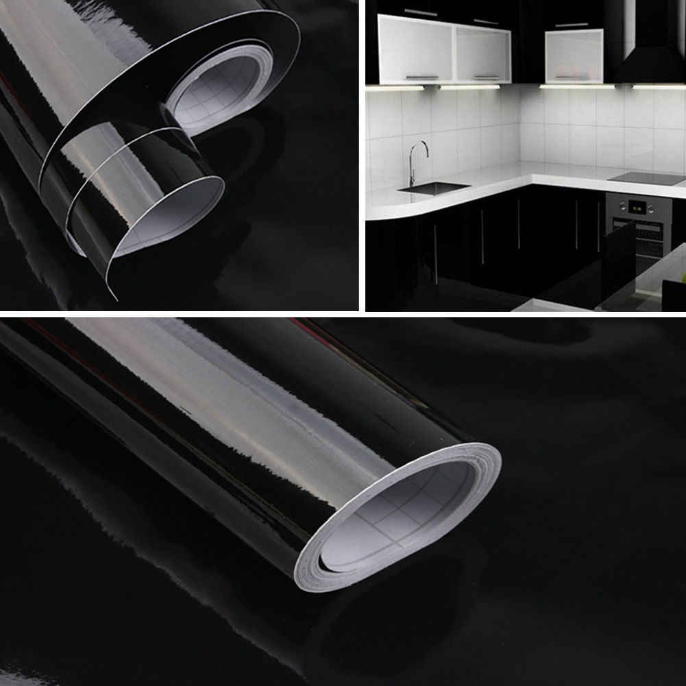 TEMU 61cmx5/10m Black High Gloss Vinyl Wrap Hanging Decorative Tiles For Furniture, Waterproof Sticky Back Plastic Roll Peel And Stick Self Adhesive