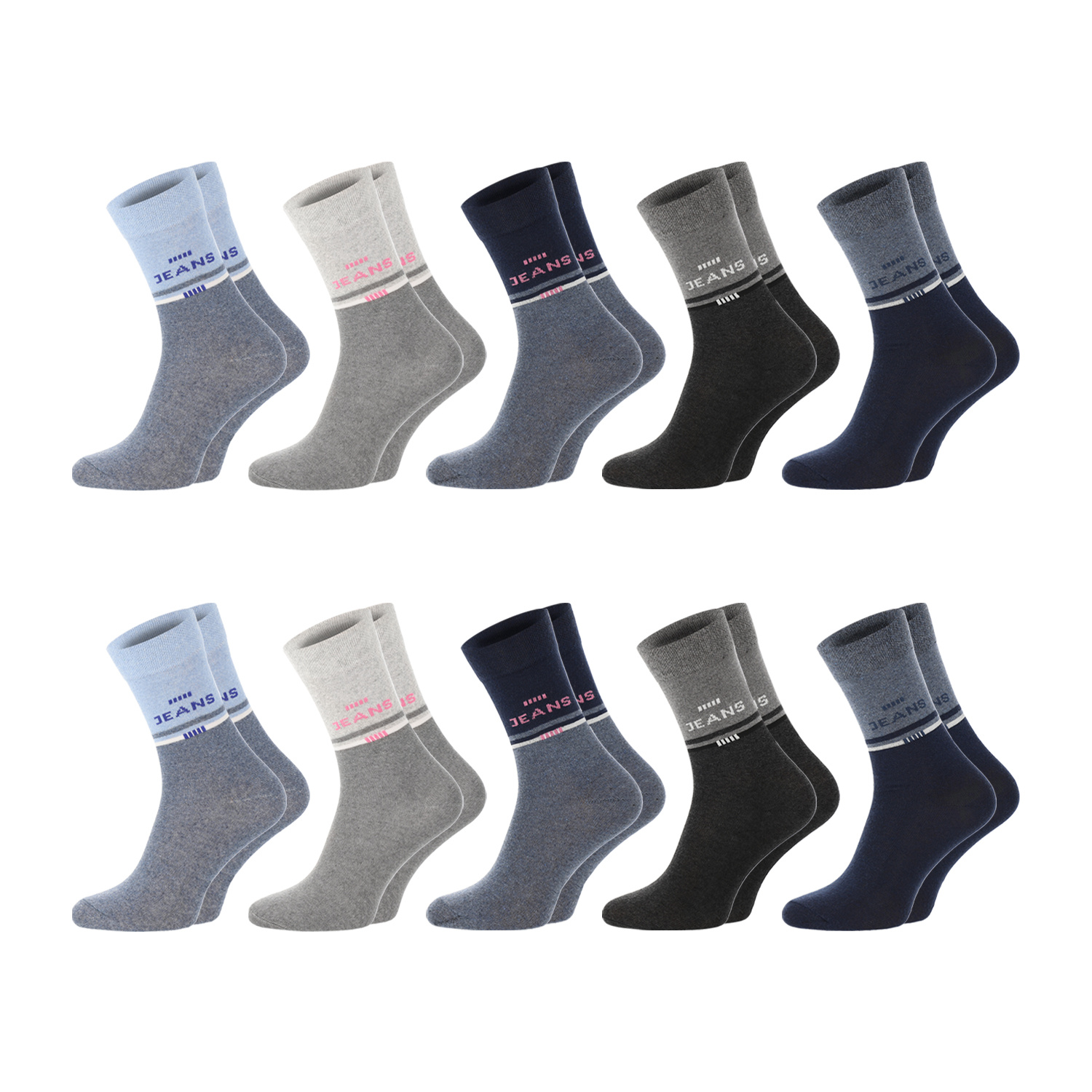 Image of 10 Pairs Of Chili Lifestyle Jeans Socks For Women, Without Rubber Pressure,, Jeans Blue, 35-38 / 39-42