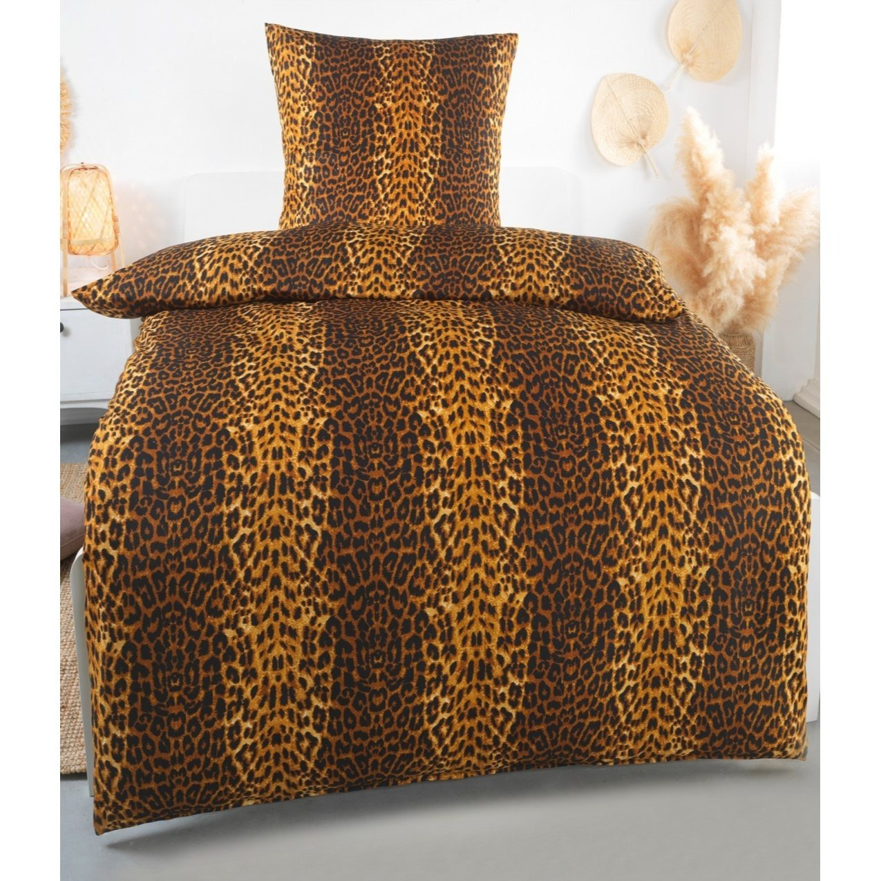 E-shop Bettwäsche 135x200 Leopard Mikrofaser Bettbezug Set,1 Bettbezug Kopfkissenbezug 80x80 cm,für Einzelbett mit Reißverschluss