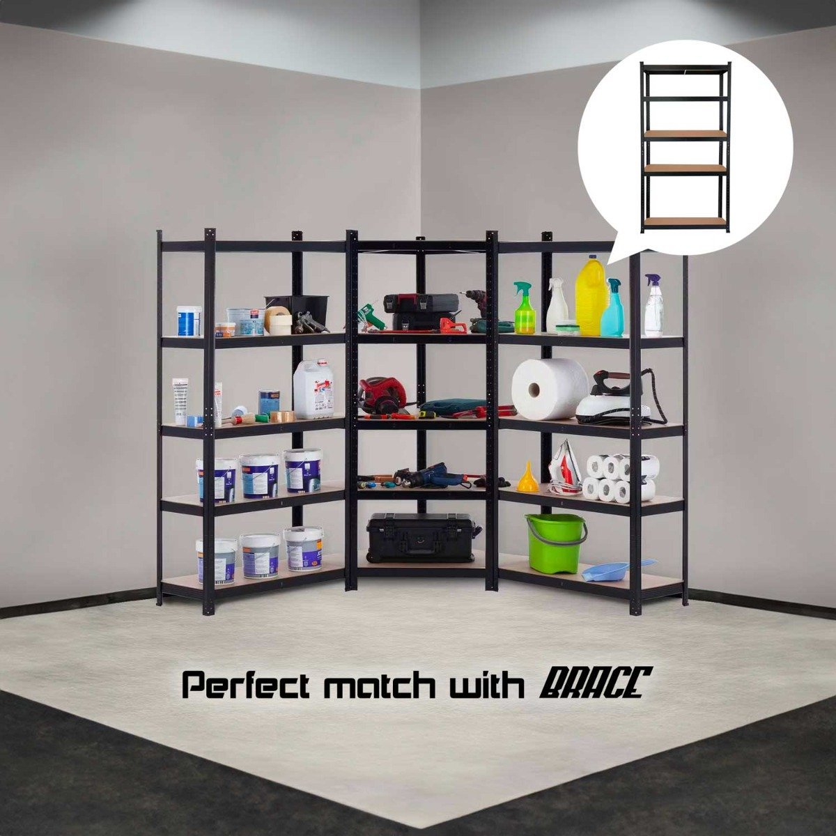 TEMU Nook - Scaffale angolare per carichi pesanti in metallo e MDF con 5 ripiani regolabili 180x75x40 cm