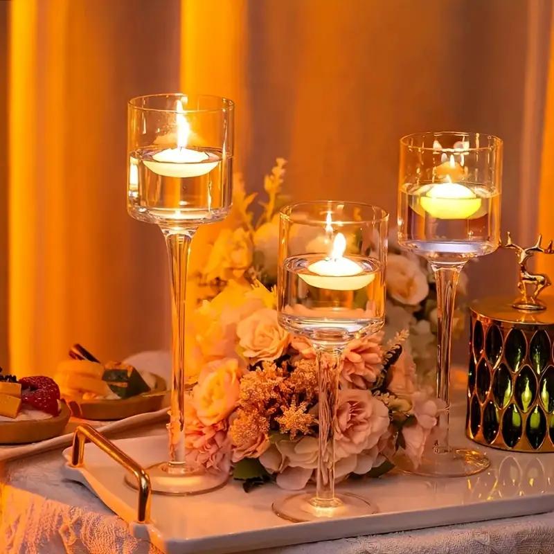 TEMU Set Of 3pcs Clear Glass Candle Holder - Candlestick Holders For Table Centerpiece, Wedding, Party, Home, Bathroom, Clear Pillar Candle Holders,