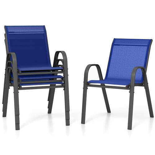 lot of 4 outdoor garden chairs with metal frame stackable breathable fabric dining chair outdoor lounge chair for yard balcony pool 150 kg capacity blue 4