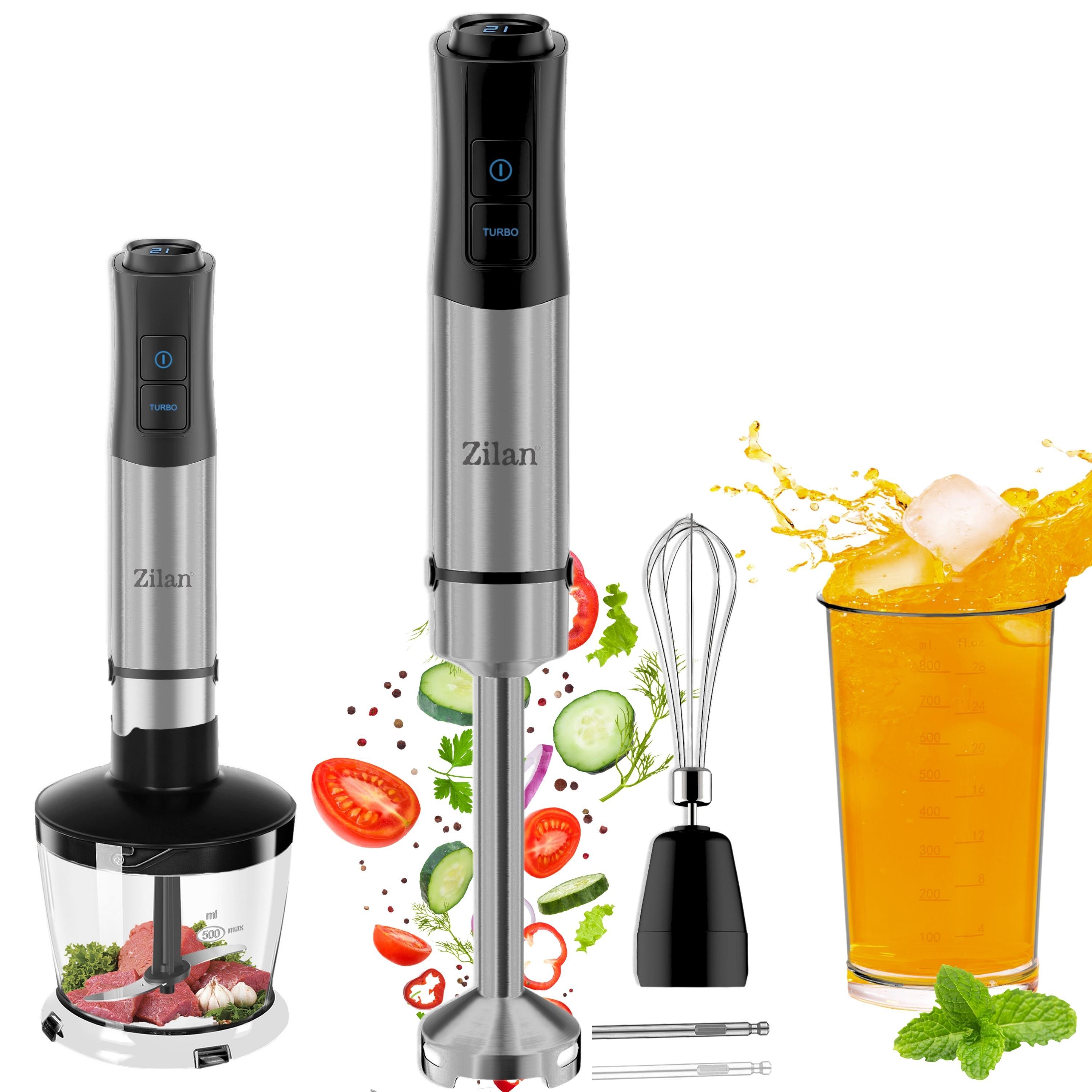 Image of Zilan Hand Blender Set, 1200w, 12 , 304 Stainless Steel , Led, Includes Chopper, Whisk, Milk Frother & Measuring Cup – Kitchen Blender Stick