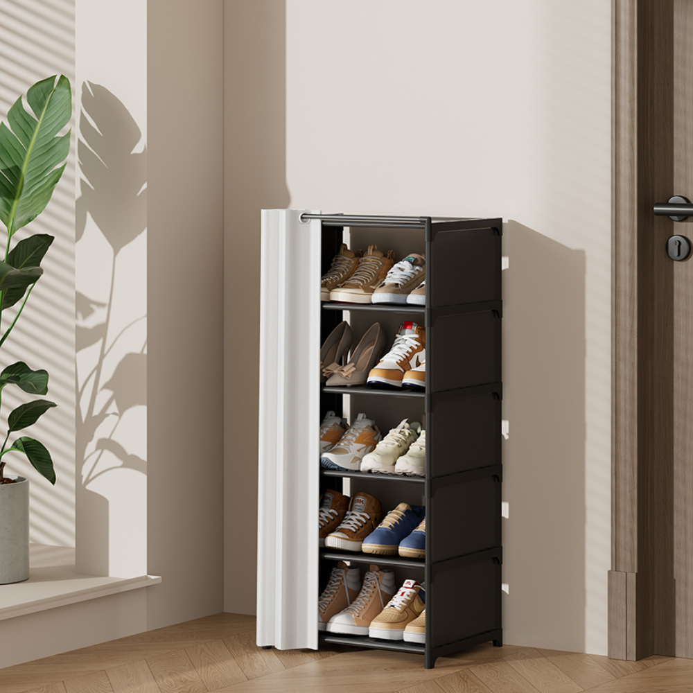 TEMU Modern Shoe Cabinet With Door Curtain, Practical Dustproof Vertical Space Saving Shoe Rack, Large Capacity Home Interior Locker, Suitable For