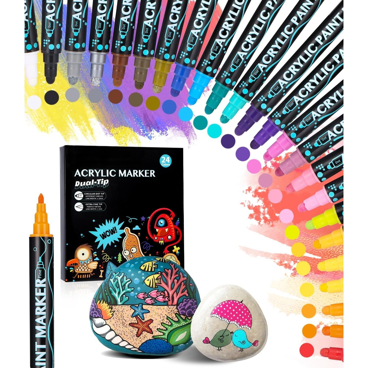 TEMU Acrylic Pens For Stones Waterproof, Acrylic Paint Pens, 48 Colours/24 Pens Dual Tip Acrylic Paint Pens Stones Painting Set, Acrylic Paints For