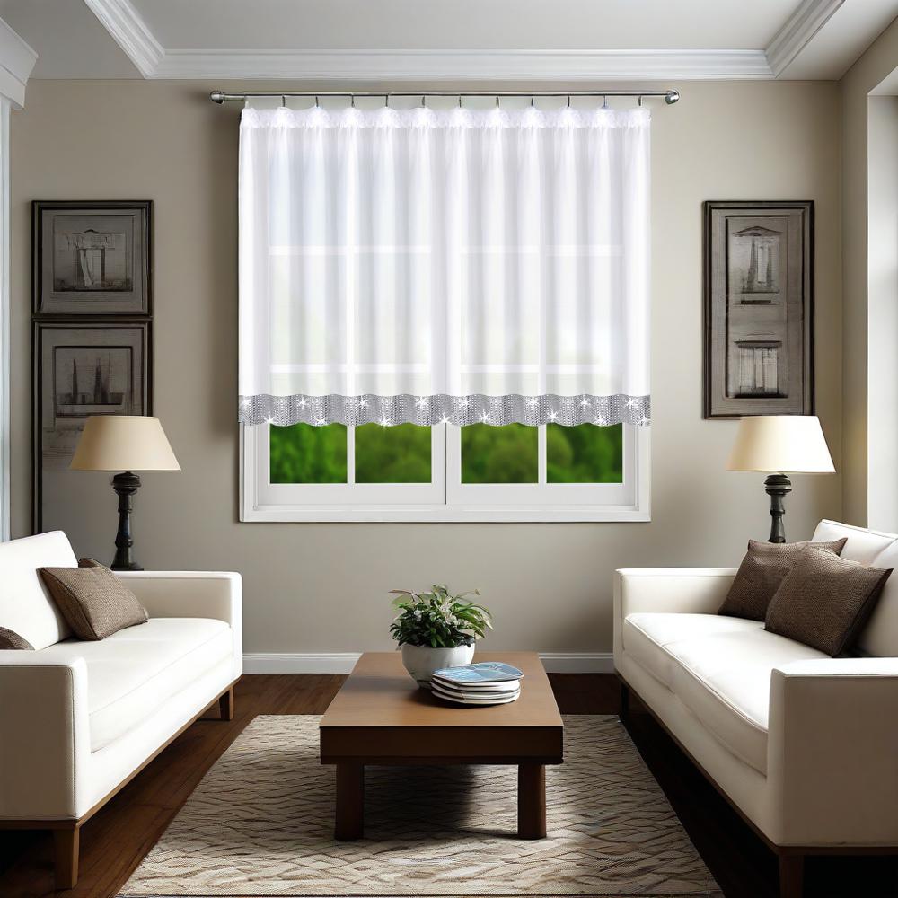 TEMU 1 Piece Pack, White Short Gauze Curtains, 400*120cm And Other Sizes, Exquisite Oxide Tape Design, Light And Light Translucent Tulle Material,