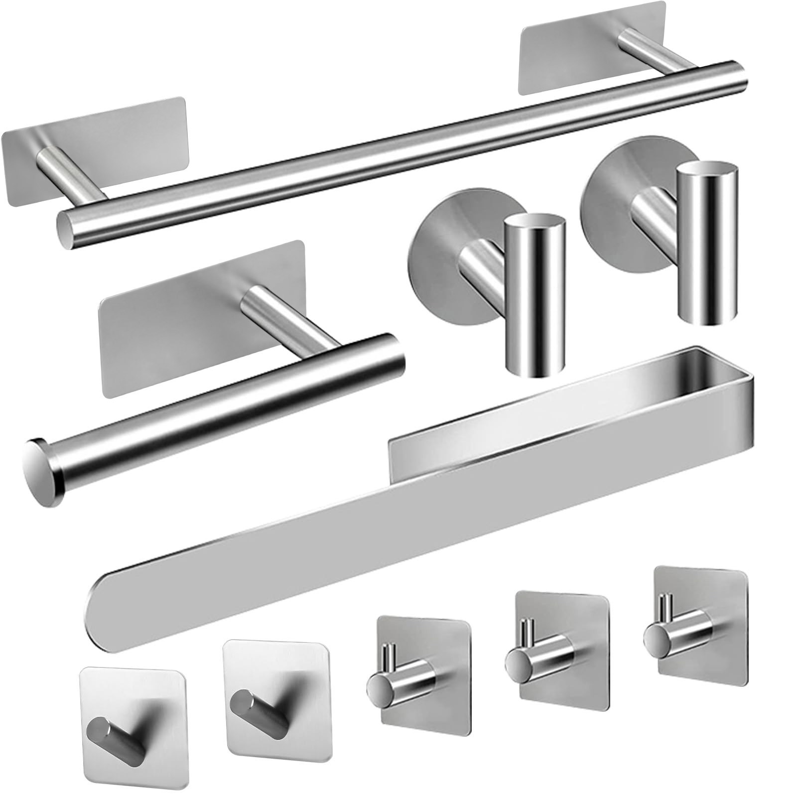 E-shop Badetuchhalter, 10 x Rechteckige Badezimmerzubehör, Verstärkter 304 Edelstahl, Hochwertig, Bohrfreier Klebehalter, Geeignet für Badezimmer/Küche