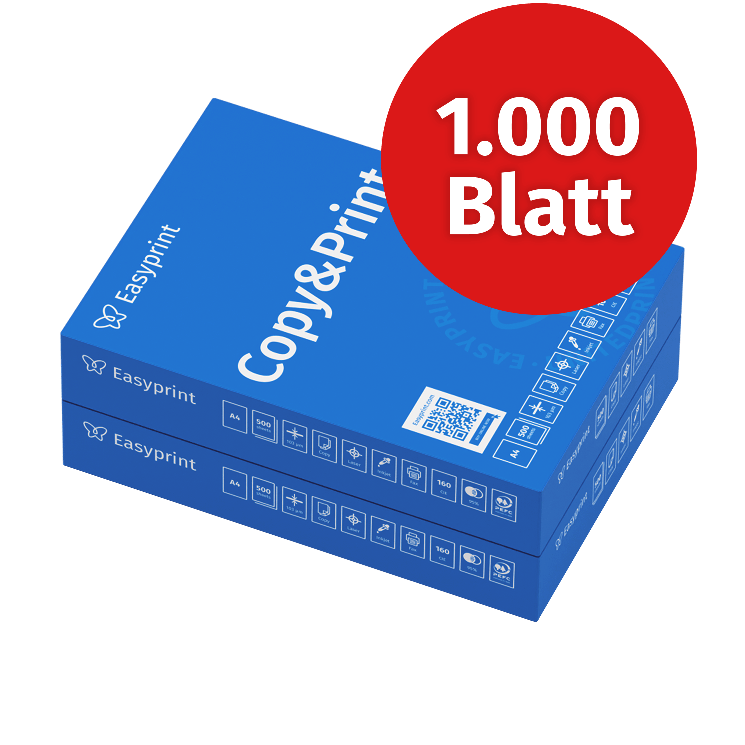 E-shop Easyprint Druckerpapier 1000 Blatt 2 x 500 A4 Premium Hochweiß CIE 160 PEFC zertifiziert