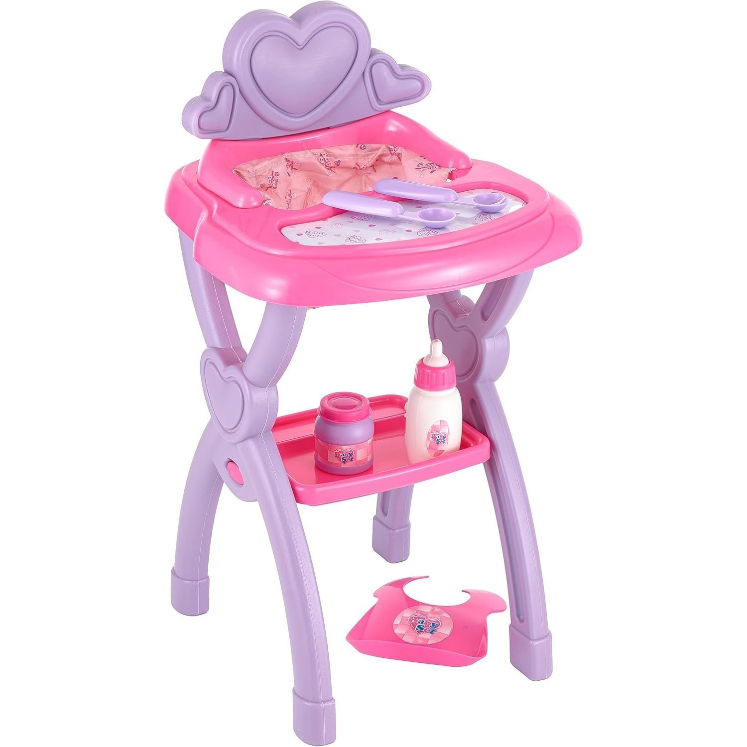 Image of Baroni Toys Doll High Chair Toy, Feeding And Cradle Play Set, Play Mommy With Bottle, Utensils And Bib, High Chair For Dolls, Play For Little Girls
