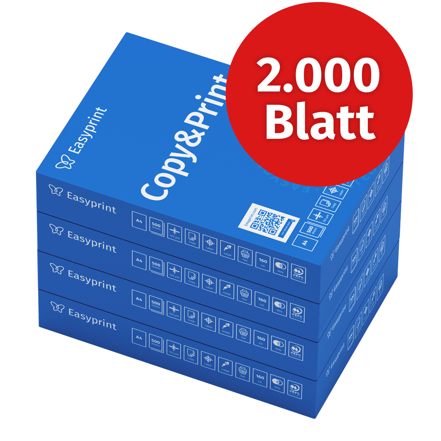 E-shop Easyprint Druckerpapier 2000 Blatt 4 x 500 A4 Premium Hochweiß CIE 160 PEFC zertifiziert