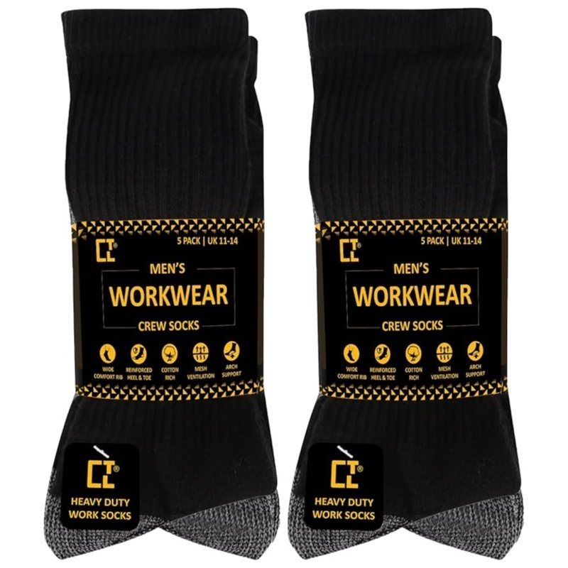 TEMU 10 Pairs Men's Big Foot Work Socks Uk Size 11-14 Pack Of Long Boot Cushion Sole With Reinforced Heel & Toe For Black