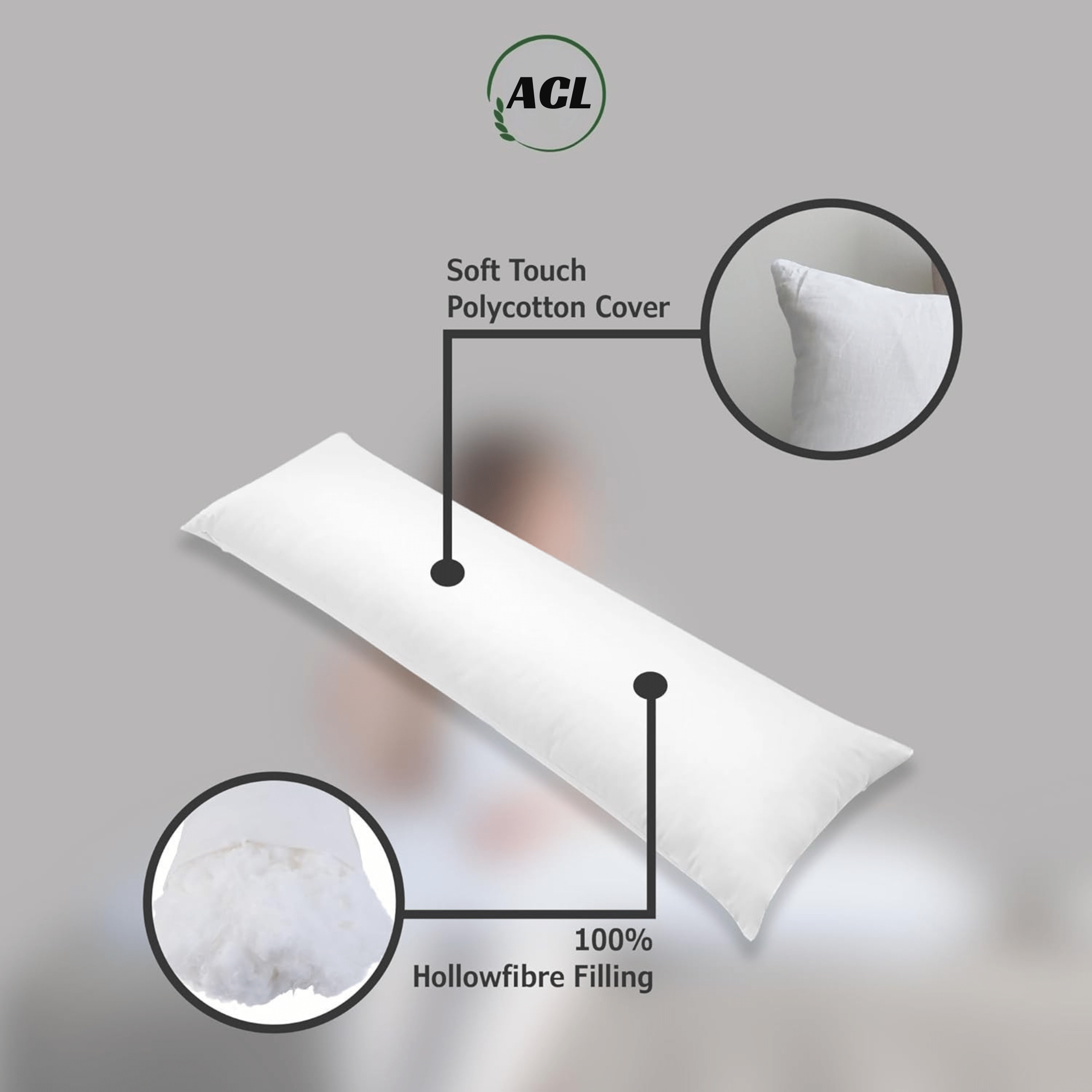 Bolster Pillow Full Body Pillow Pillow Insert Side Sleeper Pillow Long Pregnancy Pillow for Maternity Support Premium Quality Ultra Soft Pack of 1 Hollow Fiber Filled