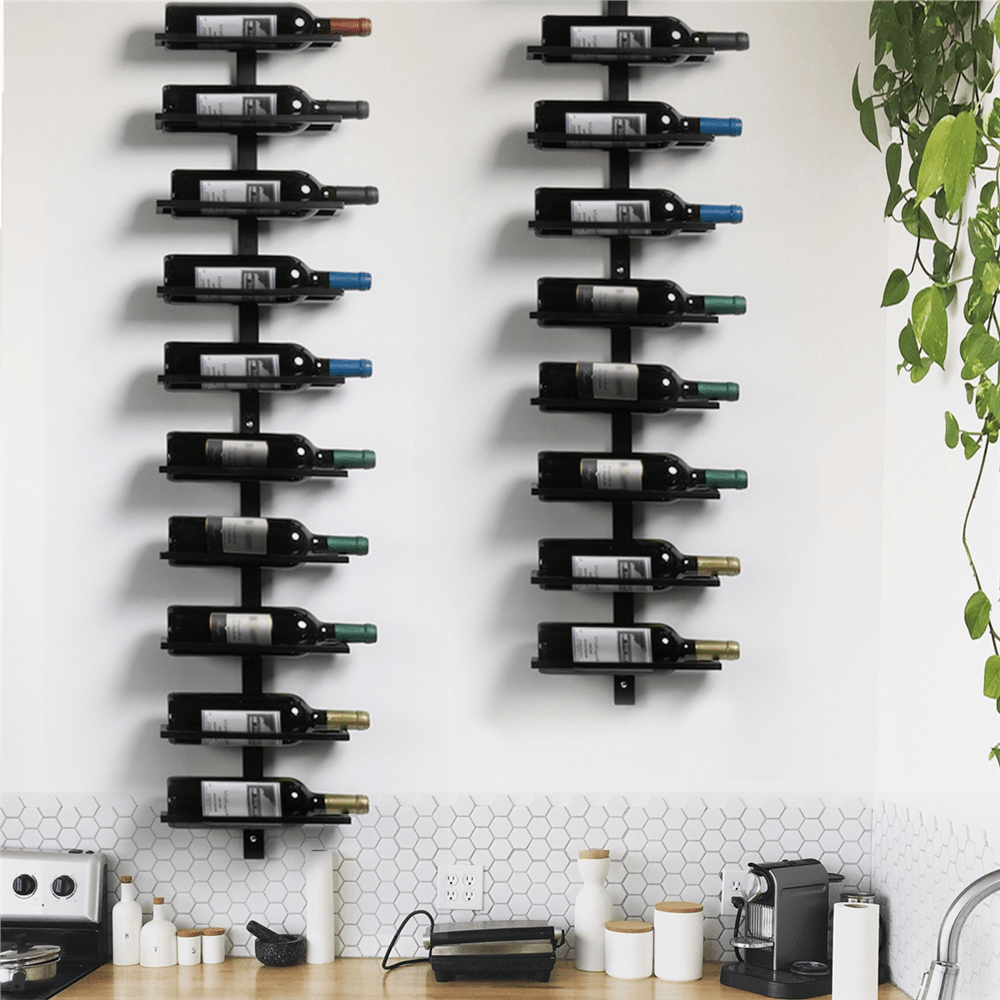 TEMU Costoffs Porte-bouteille Mural Vertical pour 10 Bouteilles Porte-bouteille Mural de Vin en Métal Style Industriel Bar Cuisine Noir