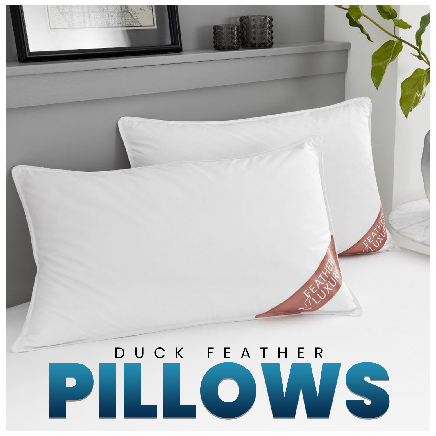 GC GAVENO CAVAILIA Luxury Duck Feather Pillow Pair | 85% Feather 15% Down | Extra Soft & Breathable | Machine Washable | Pack of 2 | White