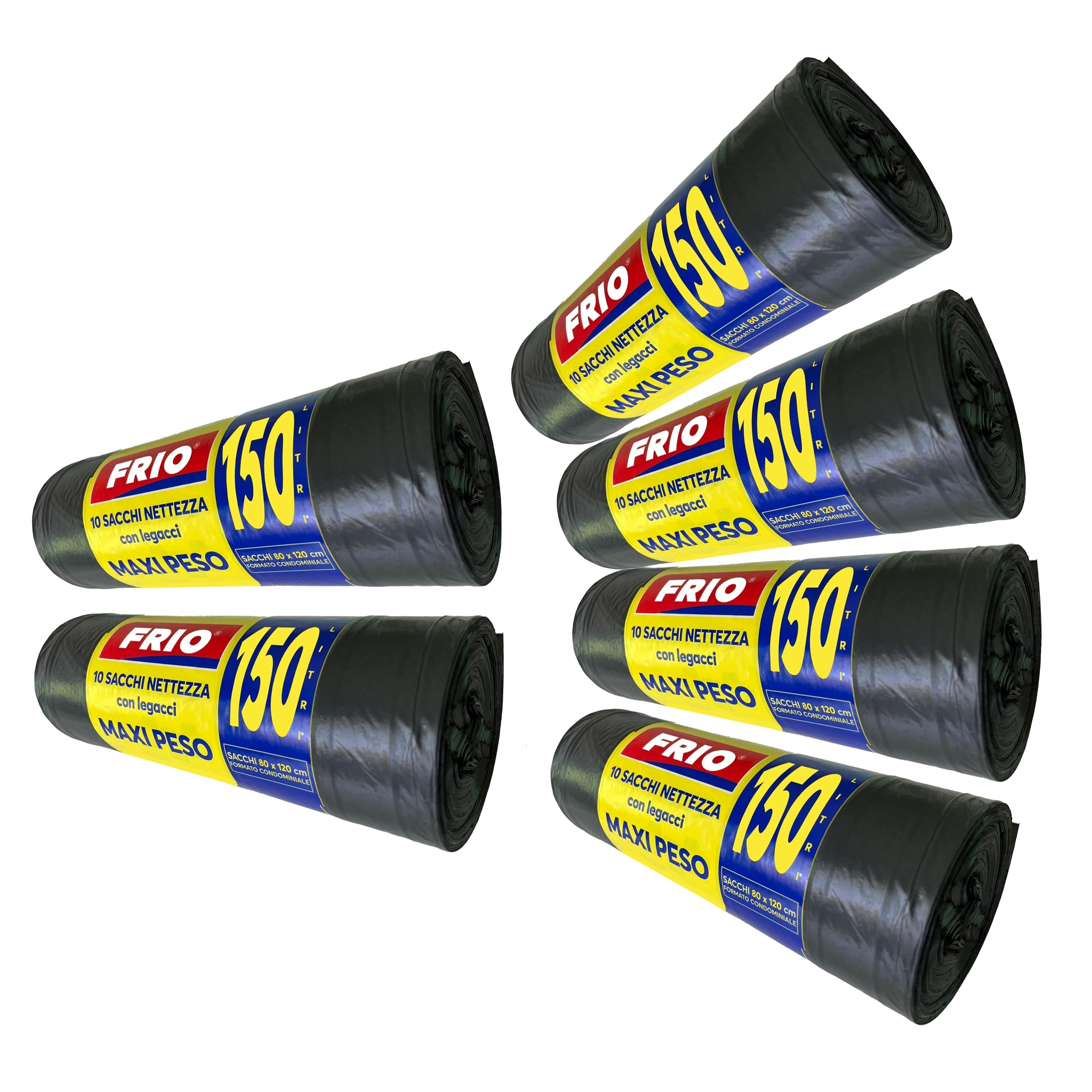 TEMU Set Of 6 Rolls Of 10 Xxl Black Bags 80x120cm, 150 , Total 60 Trash Bags Max Weight For Trash Can, Separate Collection, With Ties. Trash Bags