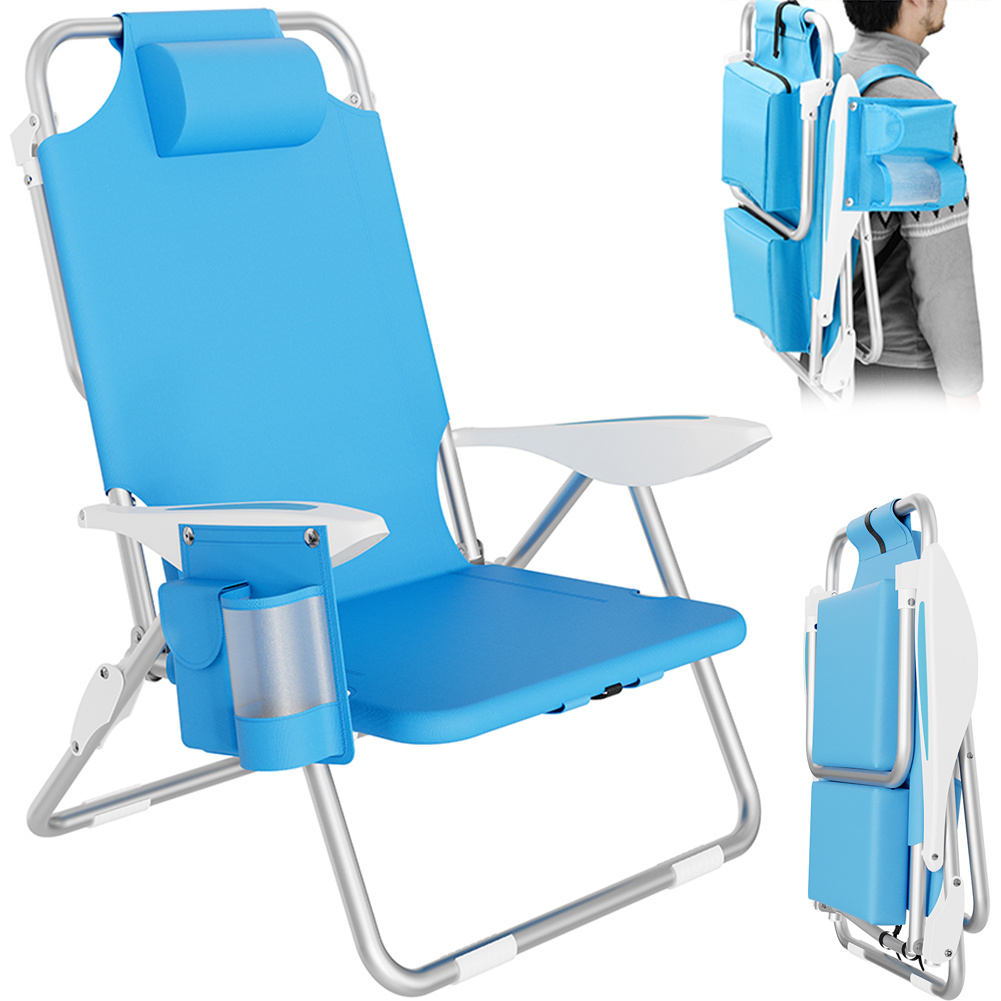 TEMU Silla de playa plegable y portátil BAKAJI con estructura tubular de aluminio, bolsa térmica integrada, bolsillo de almacenamiento y correas para