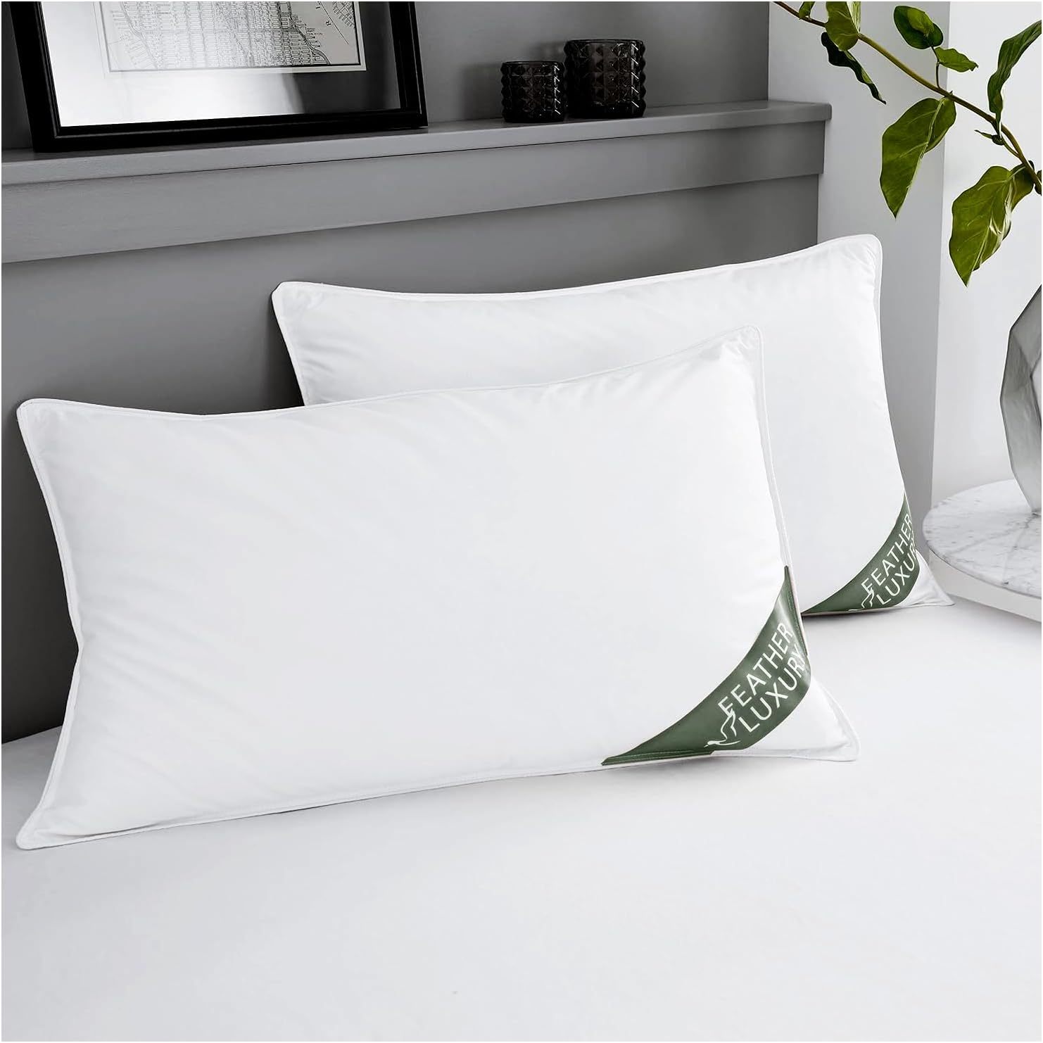 GC GAVENO CAVAILIA Luxury Goose Feather Pillow Pair | 90% Feather 10% Down | Ultra-Soft & Supportive | Machine Washable | Pack of 2 | White