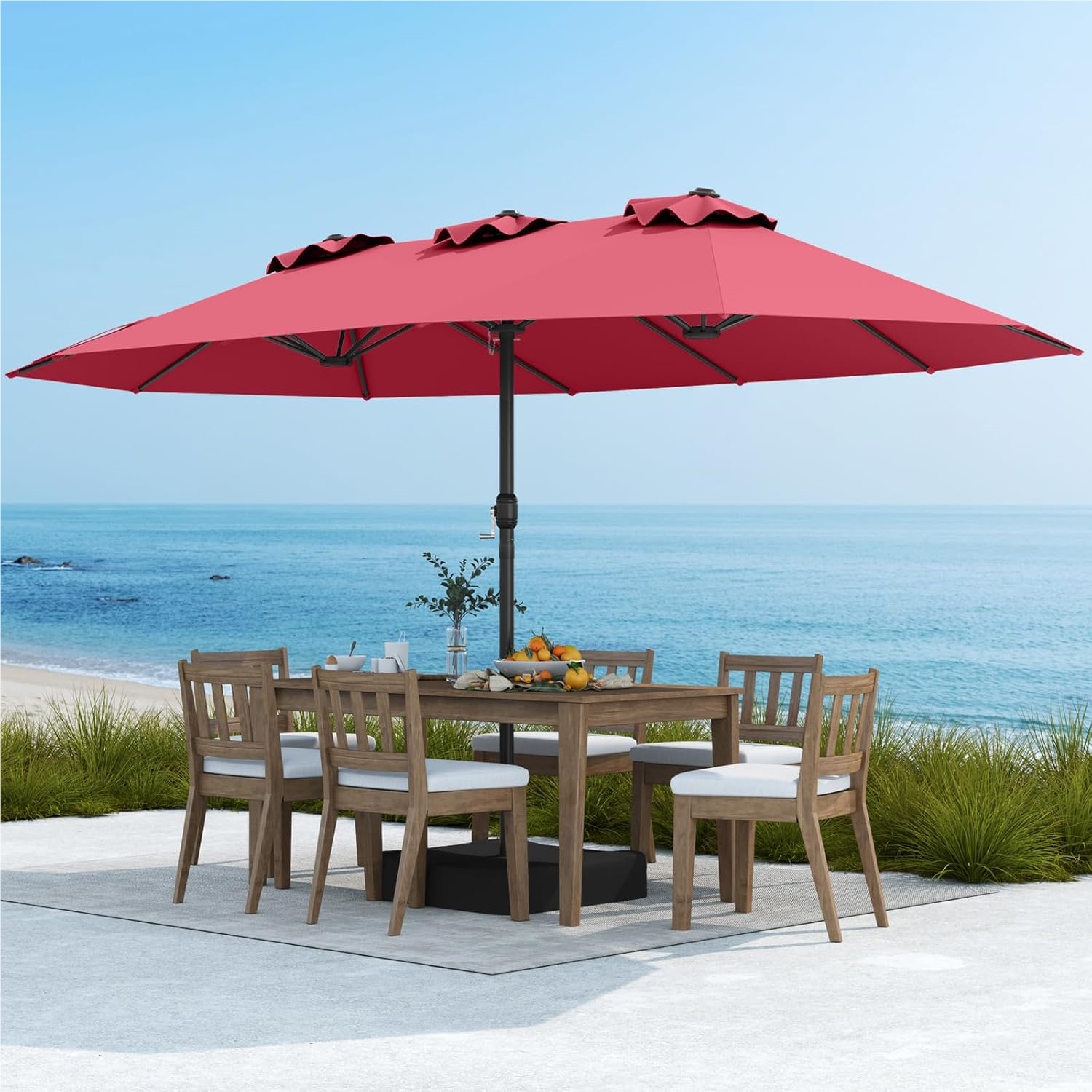Image of Umbrella With Stand, 443 X 263 Cm, Large Xxl Sun Umbrella, Upf 50+, Garden Umbrella With Crank, Terrace Umbrella, Market Umbrella For Garden, Terrace & Pool (red)