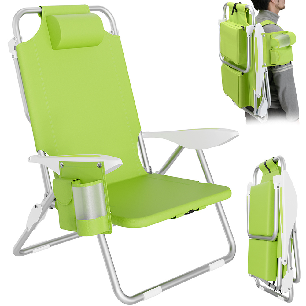 Image of Bakaji Foldable Portable Chair With Integrated Thermal Bag, Storage Pocket, And Backpack Straps, Tubular Aluminum Frame (green)