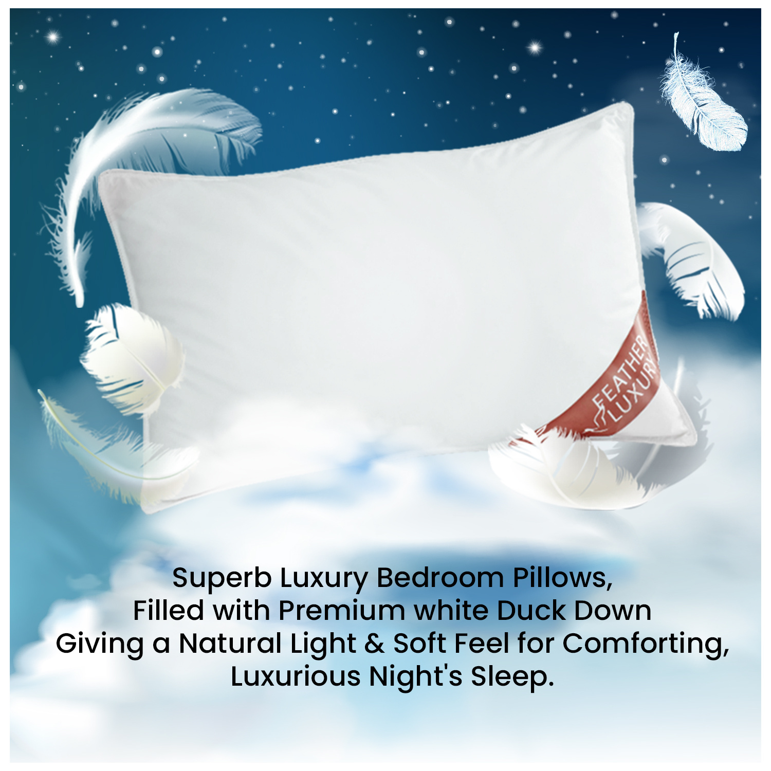 GC GAVENO CAVAILIA Luxury Duck Feather Pillow Pair | 85% Feather 15% Down | Extra Soft & Breathable | Machine Washable | Pack of 2 | White